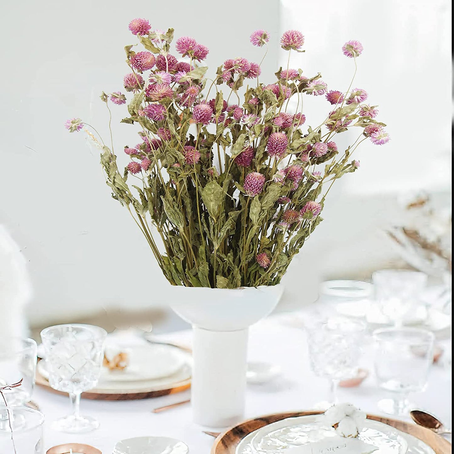 dried_flower - preserved_flower - fake_flower - Dried Flower Pink Globe Amaranth Bundles Natural Dry Plant Bouquet for Boho - Molly Garden - Molly_Garden_Floral