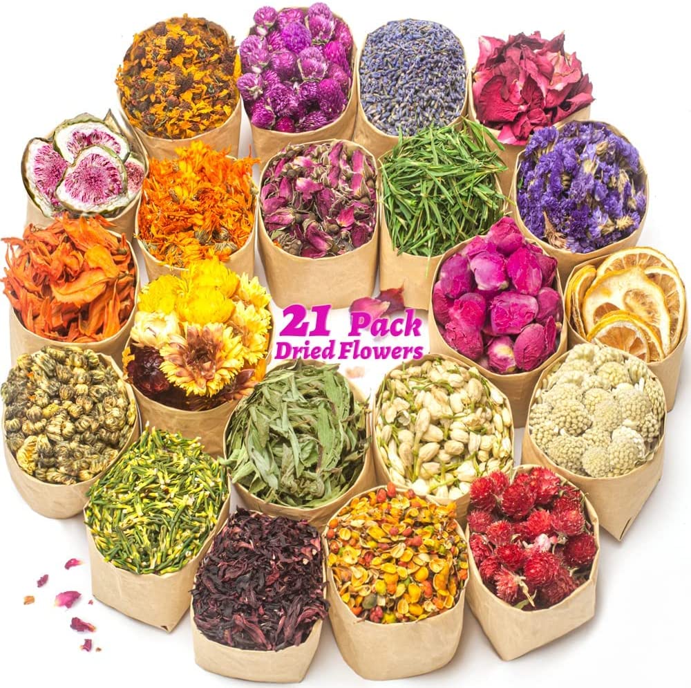 dried_flower - preserved_flower - fake_flower - 21Bags 100% Natural Dried Flowers Herbs Kit for Soap Making DIY Candle - Molly Garden - Molly_Garden_Floral
