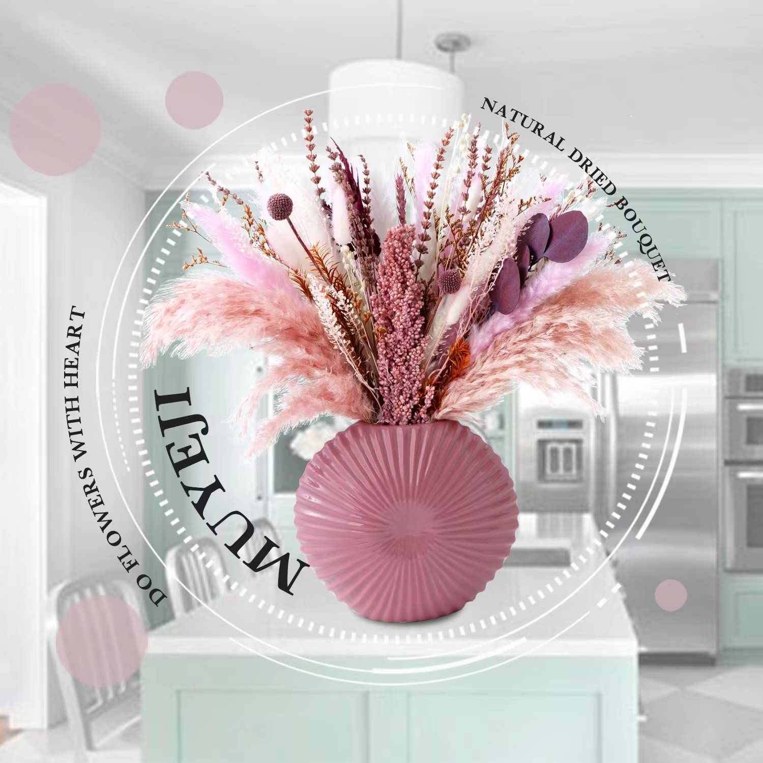 dried_flower - preserved_flower - fake_flower - 17Inch Blush Pampas Grass Decor Dried Flower Arrangement Natural Bouquet - Molly Garden - Molly_Garden_Floral