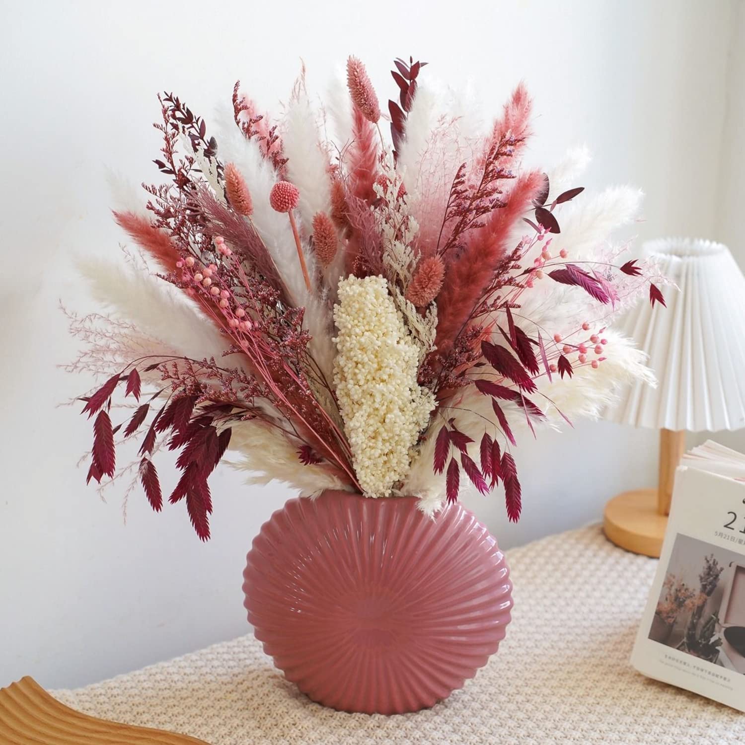 dried_flower - preserved_flower - fake_flower - 17Inch Blush Pampas Grass Decor Dried Flower Arrangement Natural Bouquet - Molly Garden - Molly_Garden_Floral