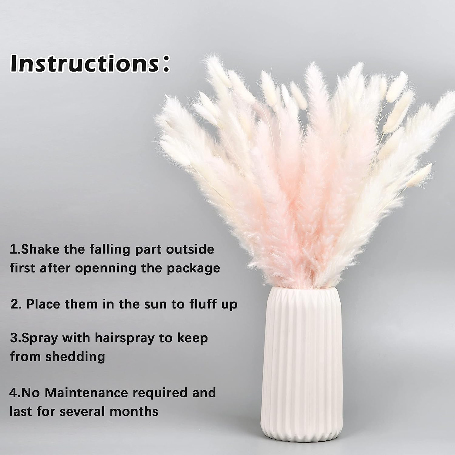 dried_flower - preserved_flower - fake_flower - 90Pcs Dried Pampas Grass Bouquet 17.5'' Plant Bunch for Boho Home Decor - Molly Garden - Molly_Garden_Floral