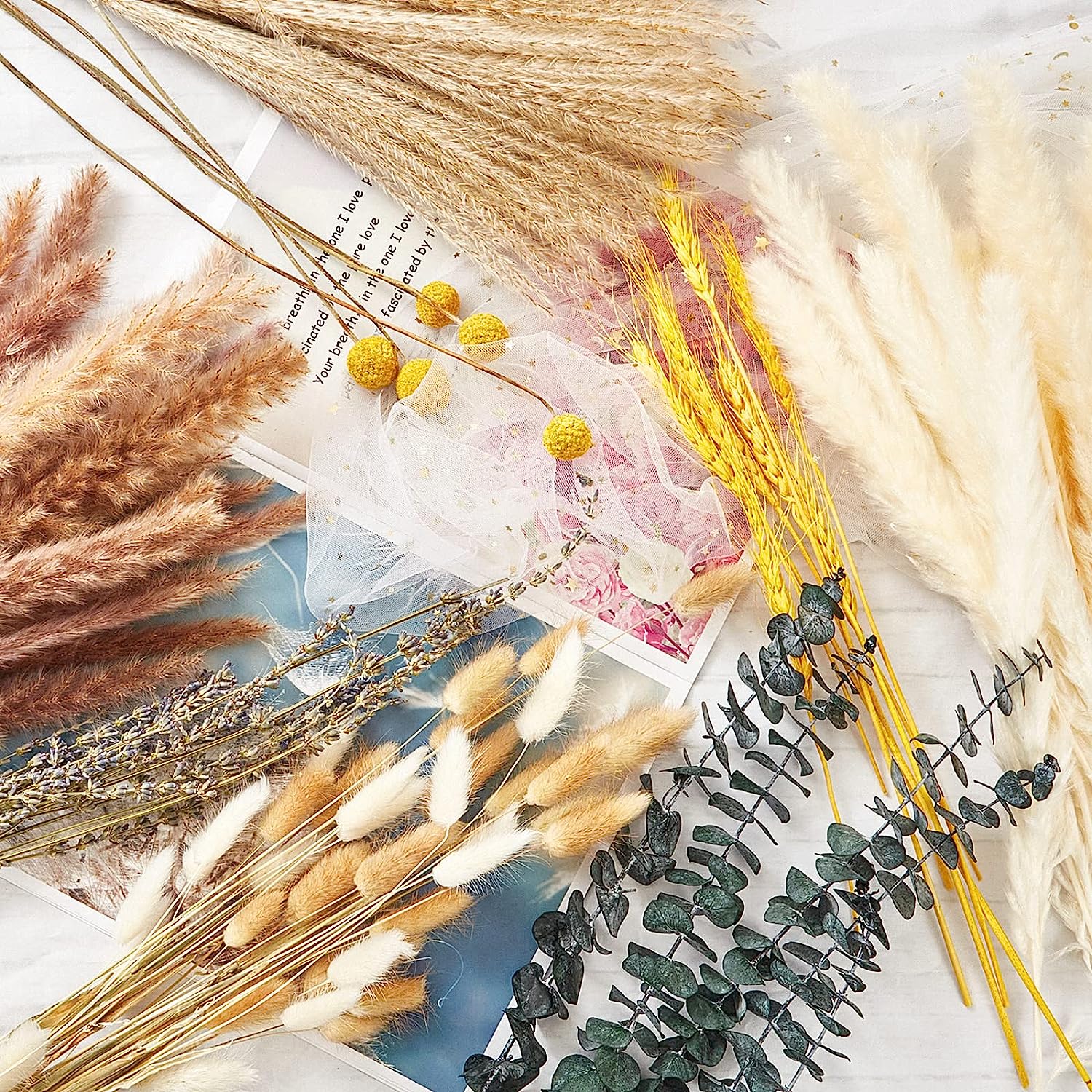 dried_flower - preserved_flower - fake_flower - 125Pcs Mixed Pompas Flowers Bouquet with 8 Kinds of Dried Plants Branches - Molly Garden - Molly_Garden_Floral