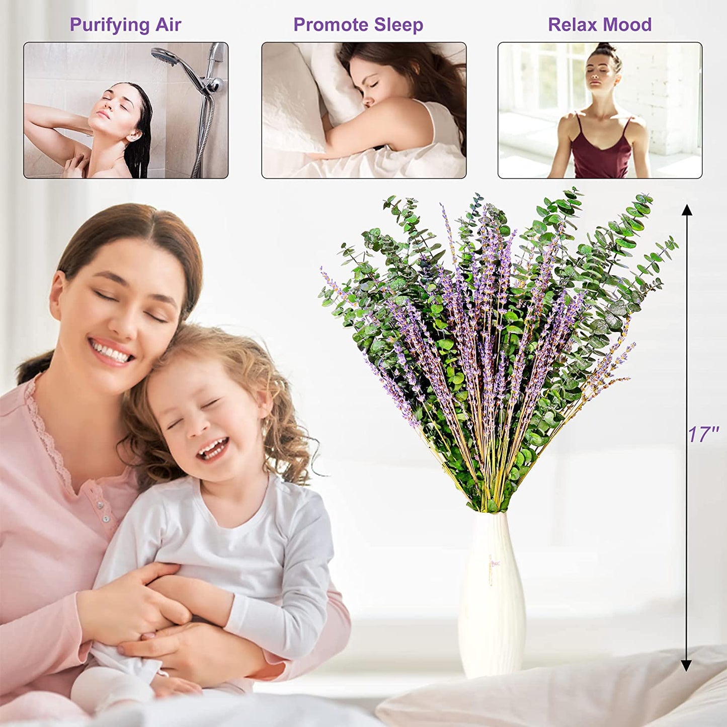 dried_flower - preserved_flower - fake_flower - 68Pcs Dried Preserved Eucalyptus Stems & Lavender Flowers Bundles for Shower - Molly Garden - Molly_Garden_Floral