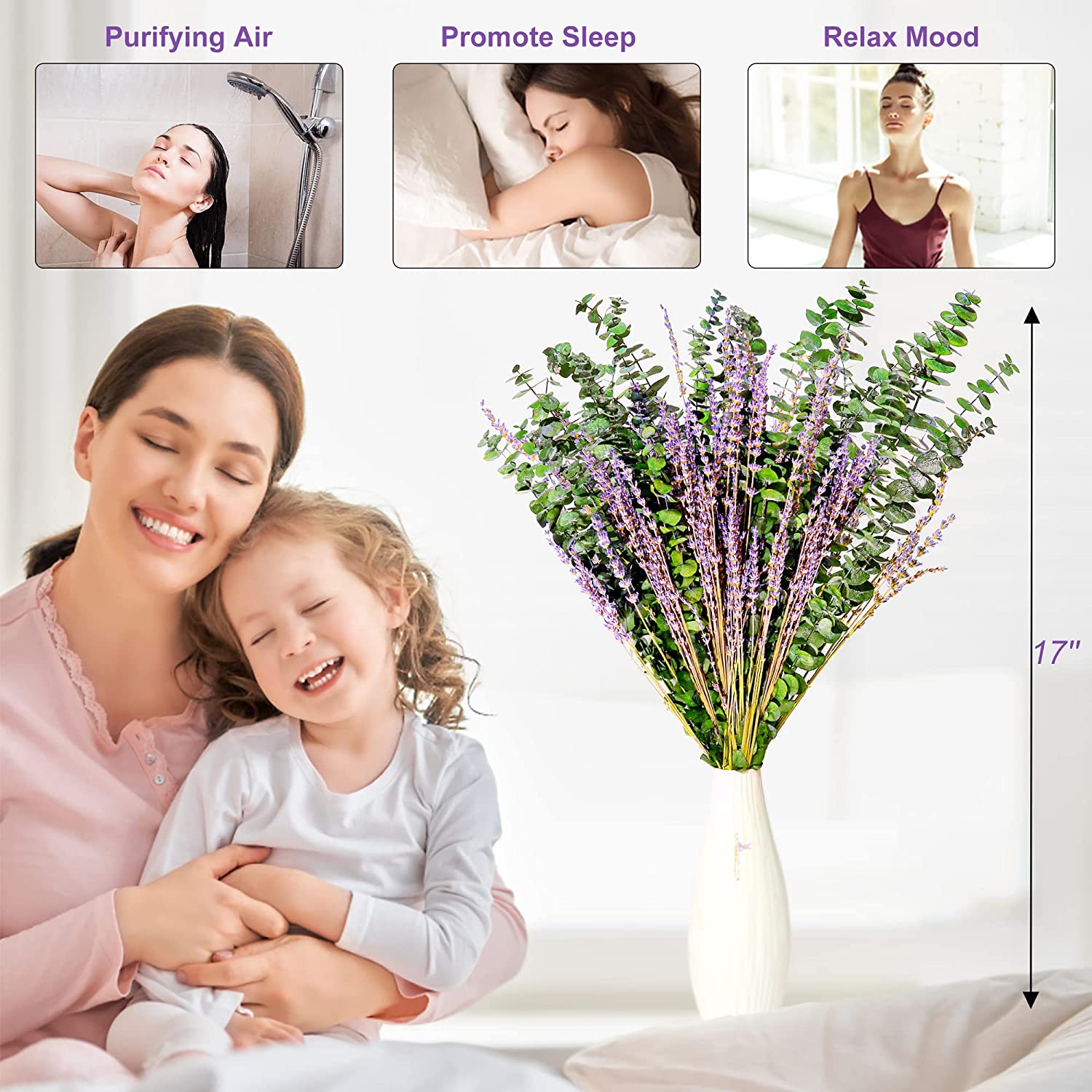 dried_flower - preserved_flower - fake_flower - 68Pcs Dried Preserved Eucalyptus Stems & Lavender Flowers Bundles for Shower - Molly Garden - Molly_Garden_Floral
