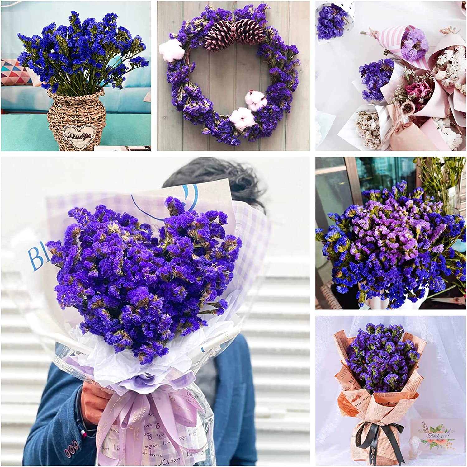 dried_flower - preserved_flower - fake_flower - 1600+Purple Statice Flowers Dried Sea Lavender Bouquet 12 inch Natural - Molly Garden - Molly_Garden_Floral