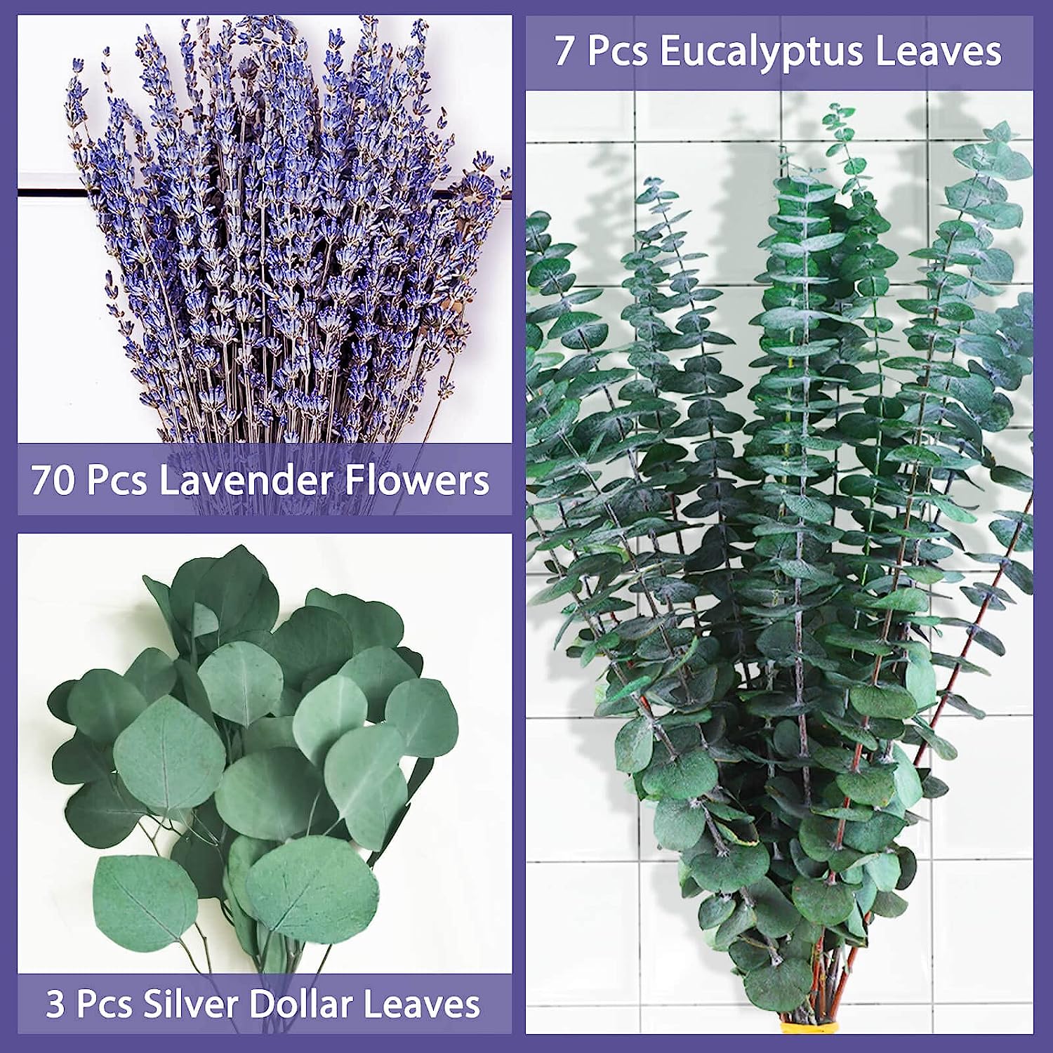 dried_flower - preserved_flower - fake_flower - 80Pcs Large Dried Preserved Eucalyptus Stems & Lavender Flowers Bundle - Molly Garden - Molly_Garden_Floral