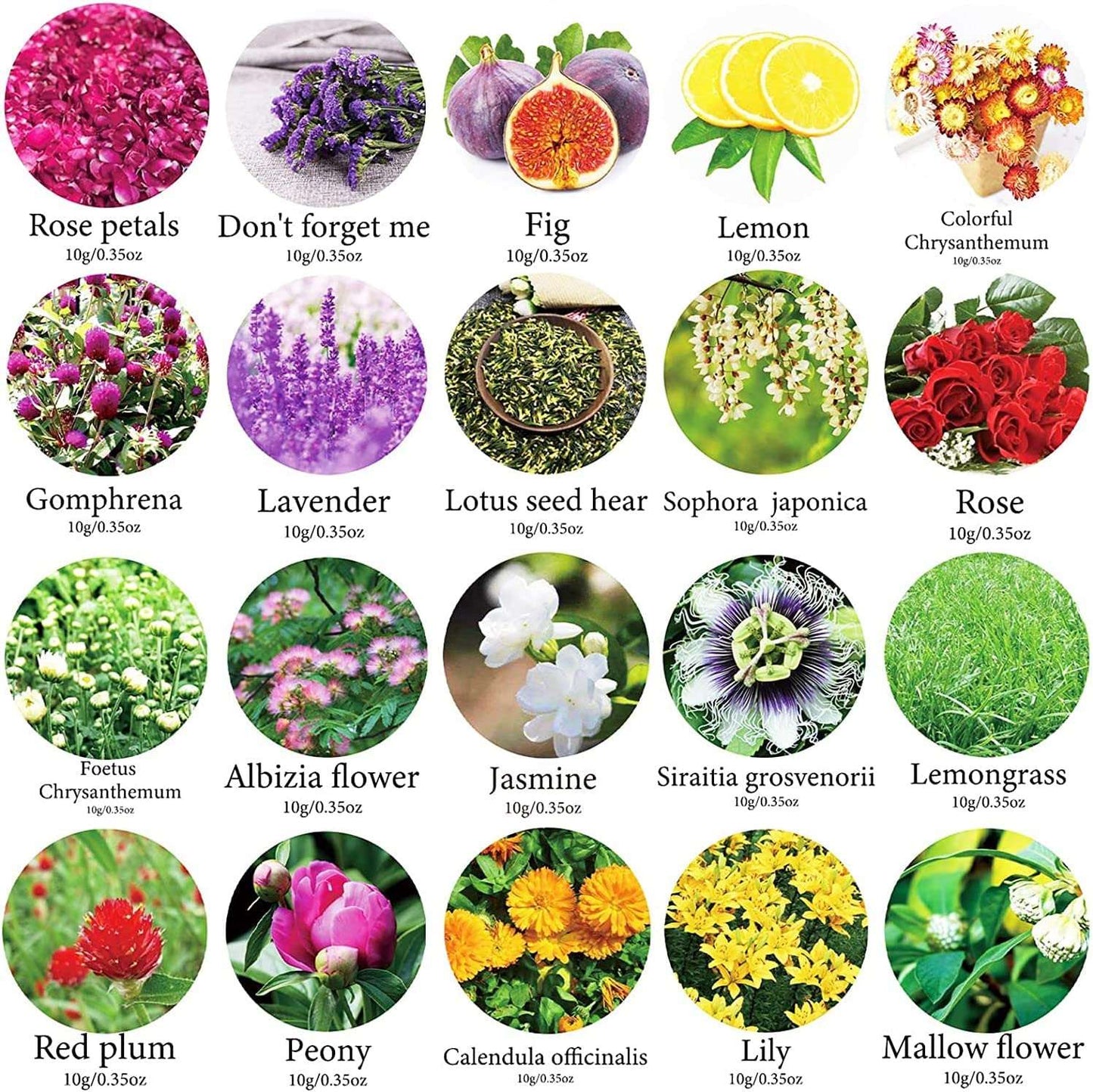 dried_flower - preserved_flower - fake_flower - 20Bags Dried Flowers 100% Natural Herbs Petals Kit for Bath Shower - Molly Garden - Molly_Garden_Floral