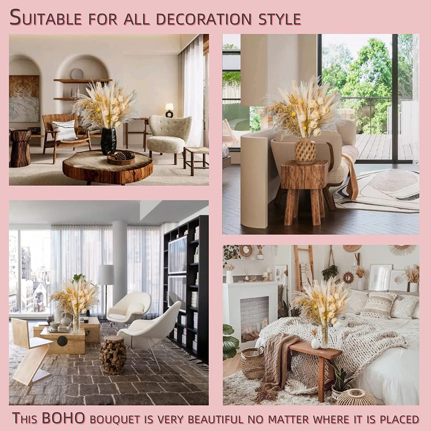 dried_flower - preserved_flower - fake_flower - 94Pcs Natural Pampas Grass Bouquet Boho Decor Long-Lasting Dried Flowers - Molly Garden - Molly_Garden_Floral