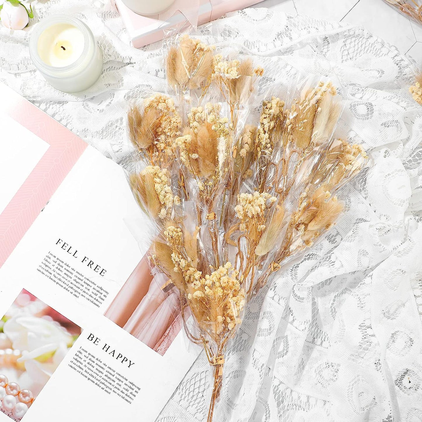 dried_flower - preserved_flower - fake_flower - 50Pcs Mini Dried Babys Breath Flowers Gypsophila Bouquets Natural Branches - Molly Garden - Molly_Garden_Floral