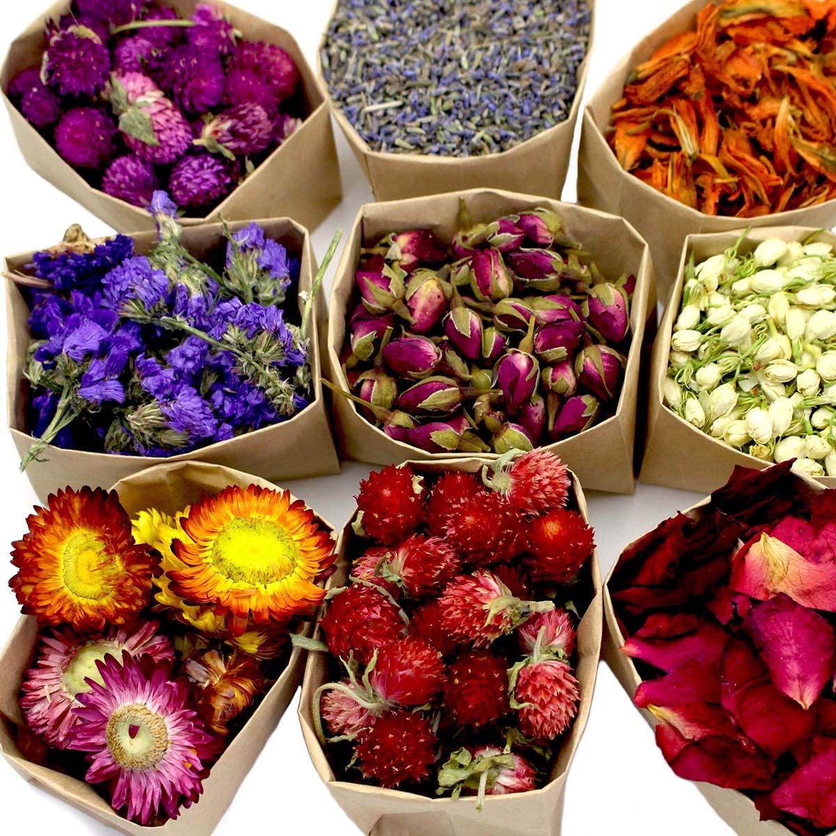 dried_flower - preserved_flower - fake_flower - 9Bags Organic Dried Flowers Fresh Fragrance Lavender Roseleaf Red Rose - Molly Garden - Molly_Garden_Floral