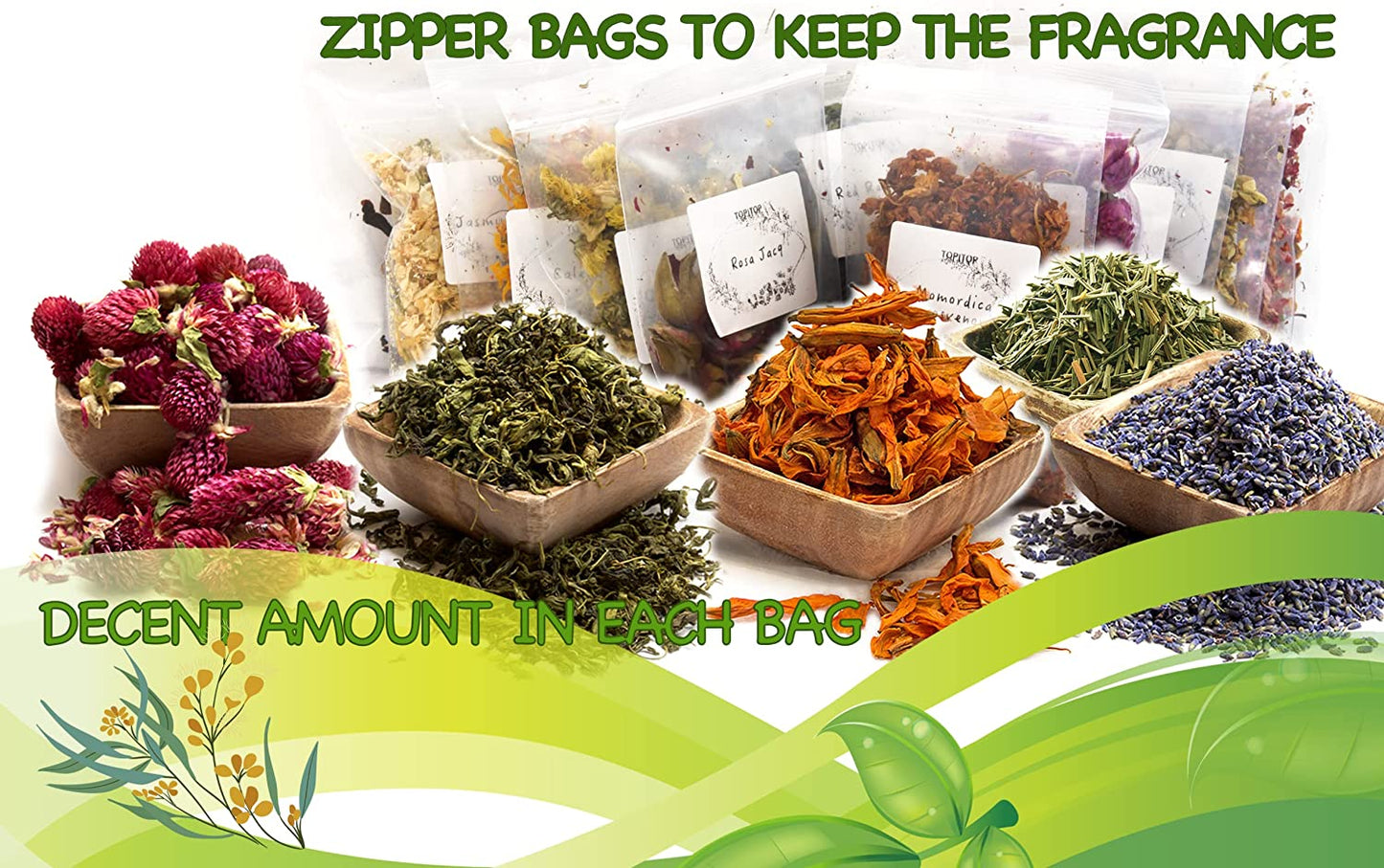 dried_flower - preserved_flower - fake_flower - 16Bags Dried Flowers for Soap Making for Candle Making Herbs for Candle Oil - Molly Garden - Molly_Garden_Floral