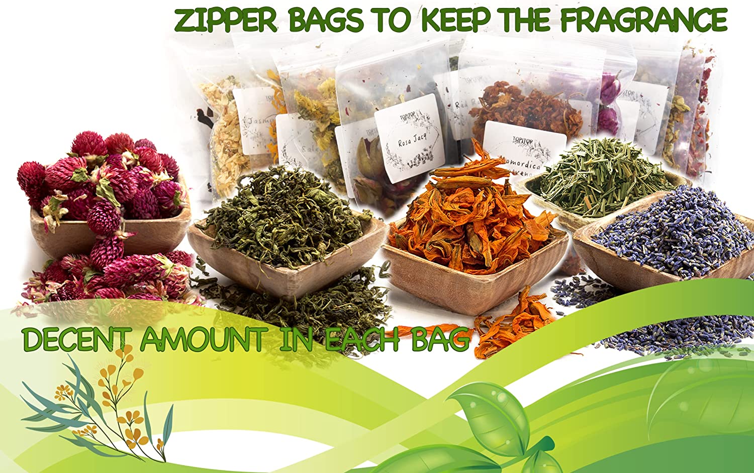 dried_flower - preserved_flower - fake_flower - 16Bags Dried Flowers for Soap Making for Candle Making Herbs for Candle Oil - Molly Garden - Molly_Garden_Floral