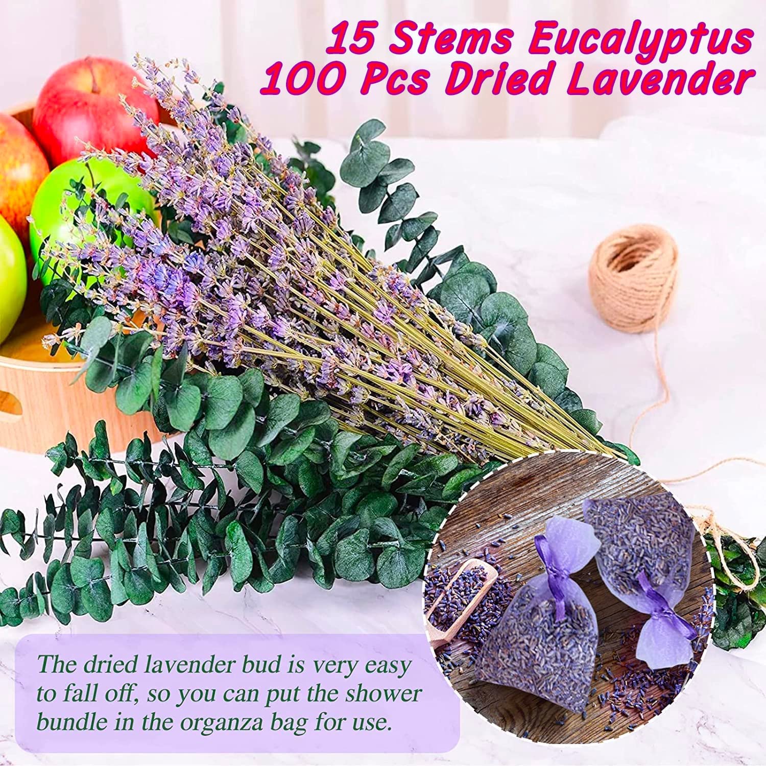 dried_flower - preserved_flower - fake_flower - 70Pcs Preserved Real Eucalyptus Stems Dried Lavender Bundles for Shower - Molly Garden - Molly_Garden_Floral