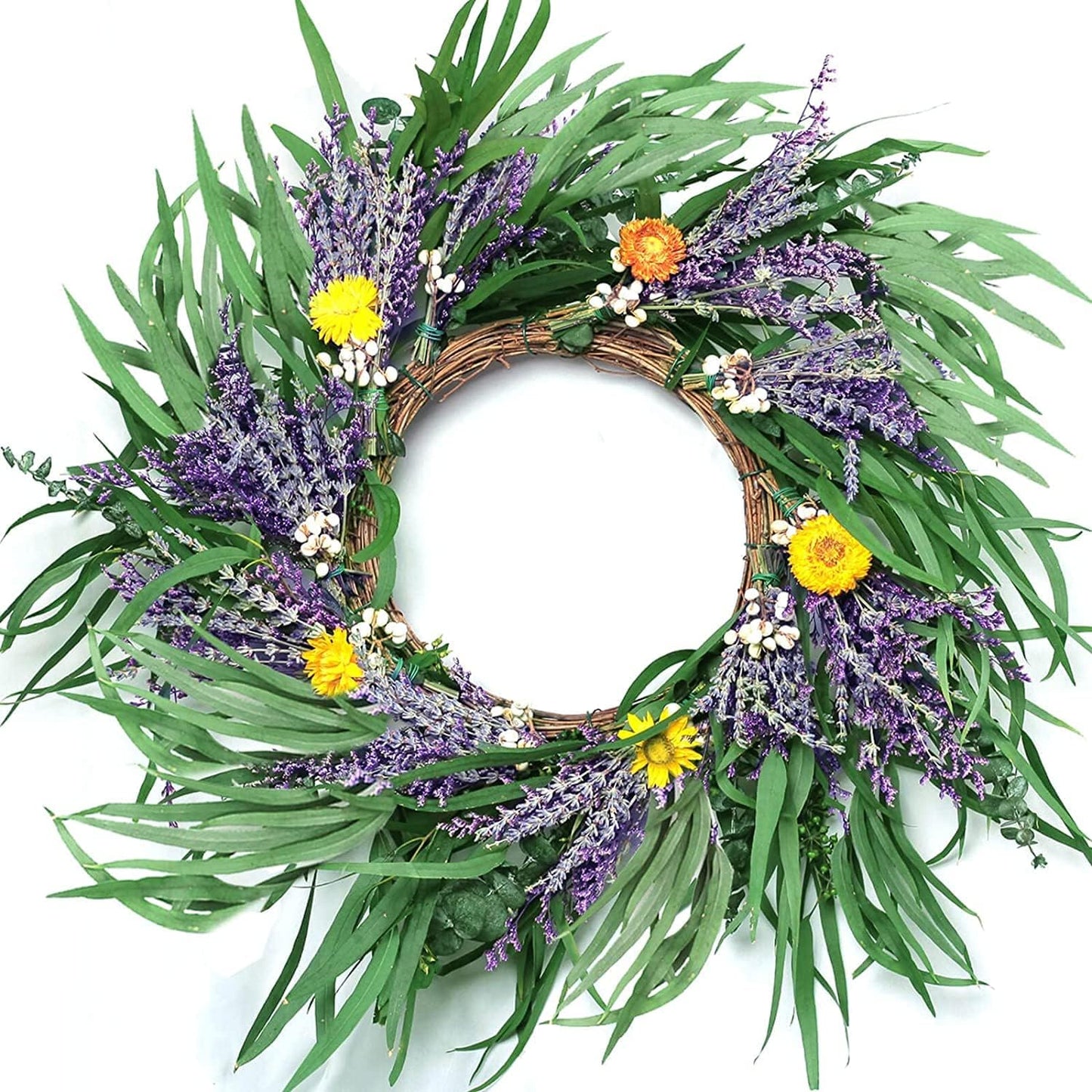 dried_flower - preserved_flower - fake_flower - Christmas Wreaths Eucalyptus & Lavender Flowers for Front Door 20" Natural - Molly Garden - Molly_Garden_Floral