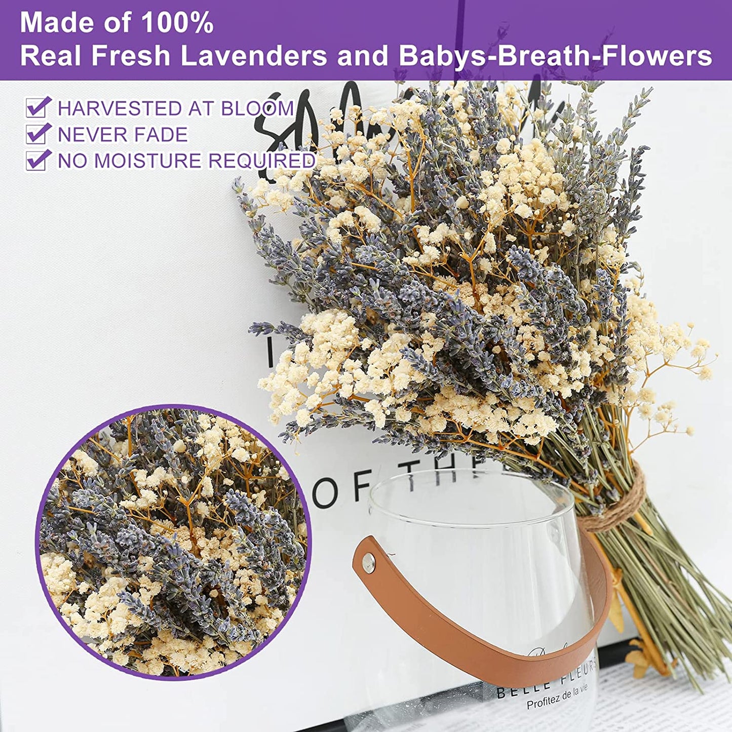 dried_flower - preserved_flower - fake_flower - Dried Lavender Flowers & Gypsophila Baby's Breath Bundles 100% Natural Bouquet - Molly Garden - Molly_Garden_Floral
