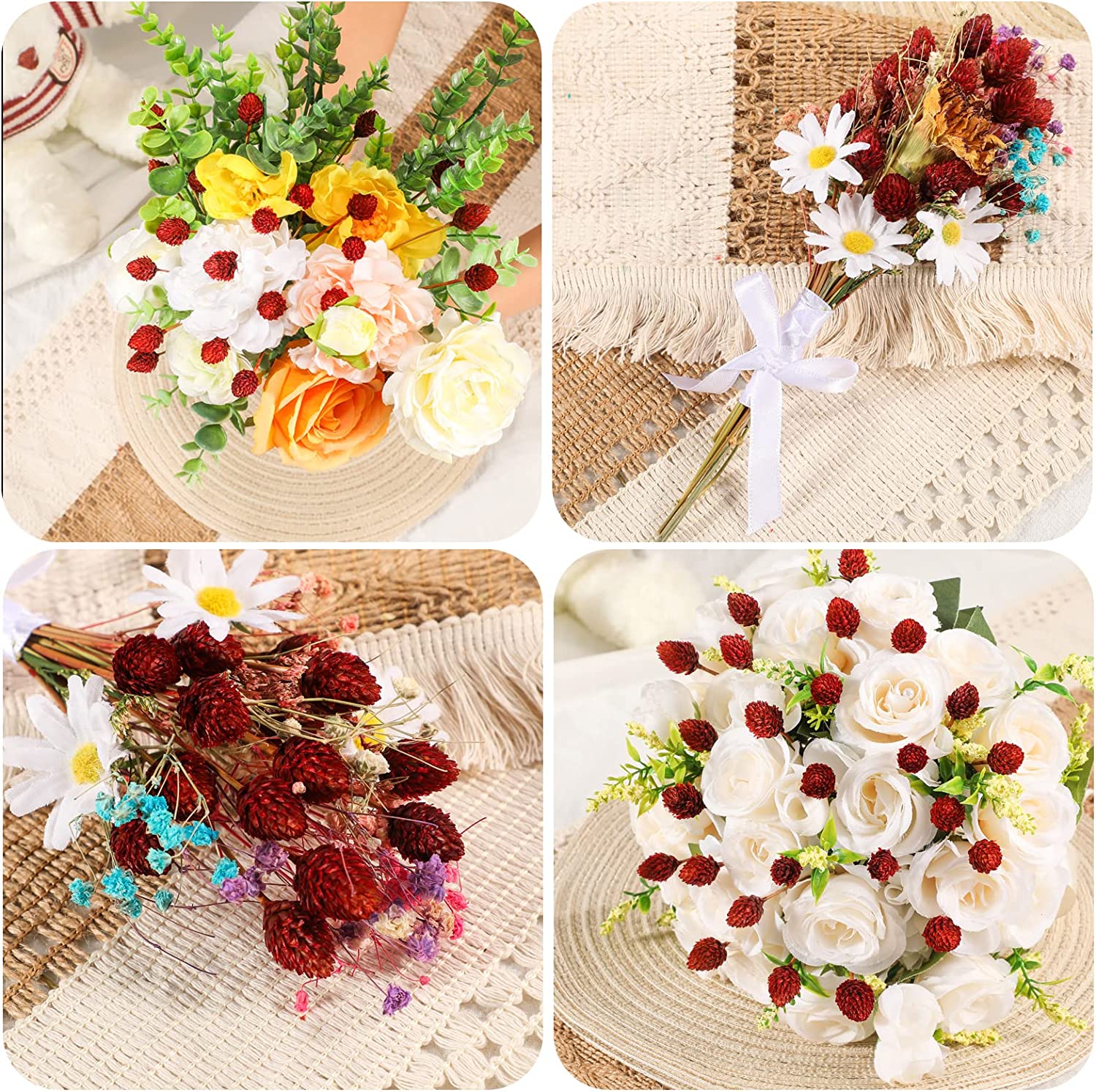 dried_flower - preserved_flower - fake_flower - 60Pcs Red Dried Pine Ball for Vase Bouquet Bulk 16" Mini Billy Ball Flowers Natural - Molly Garden - Molly_Garden_Floral