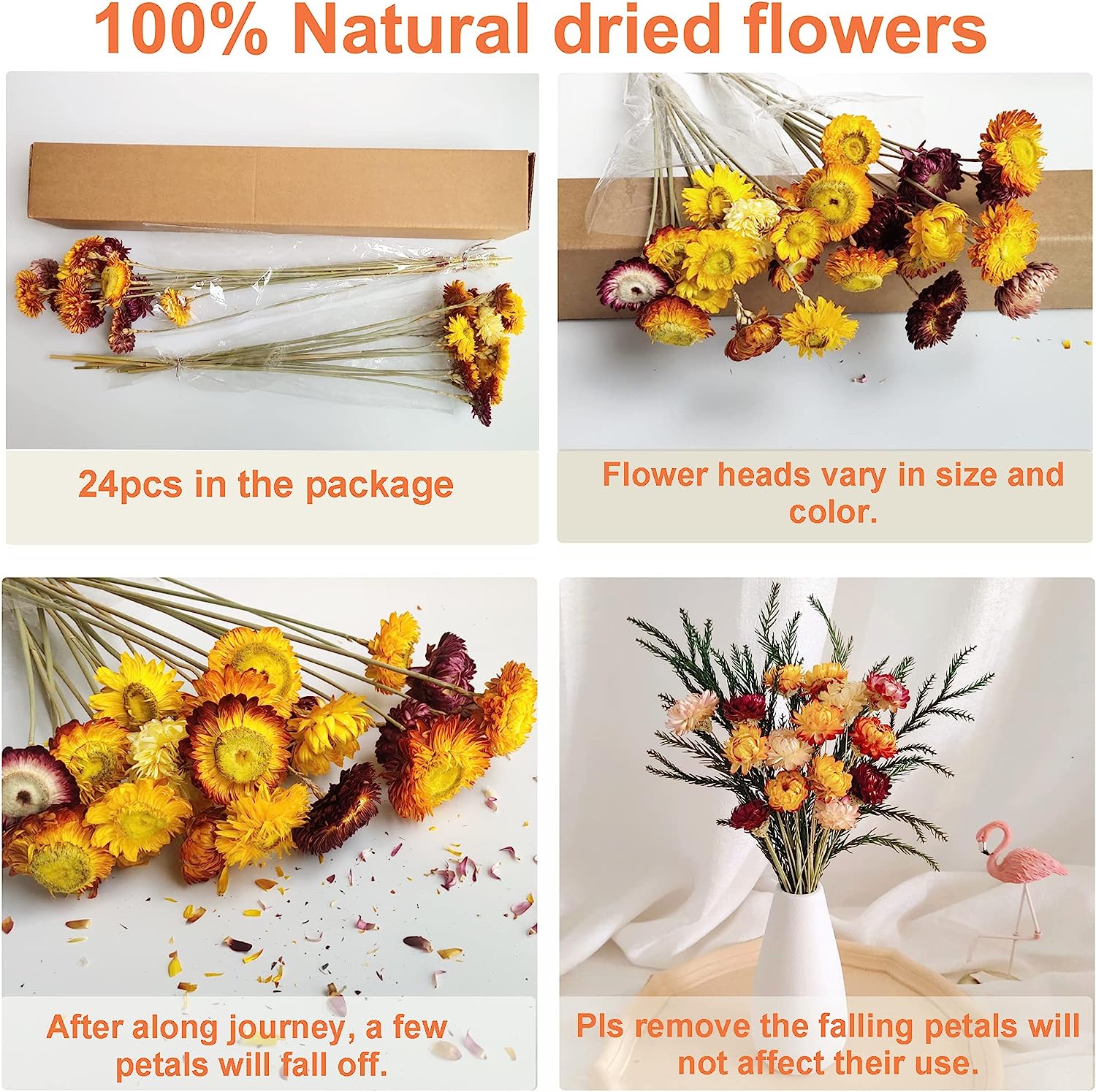 dried_flower - preserved_flower - fake_flower - 24Pcs Natural Dried Straw Flowers Daisy Multicolor Daisies Sunflowers Chrysanthemum - Molly Garden - Molly_Garden_Floral