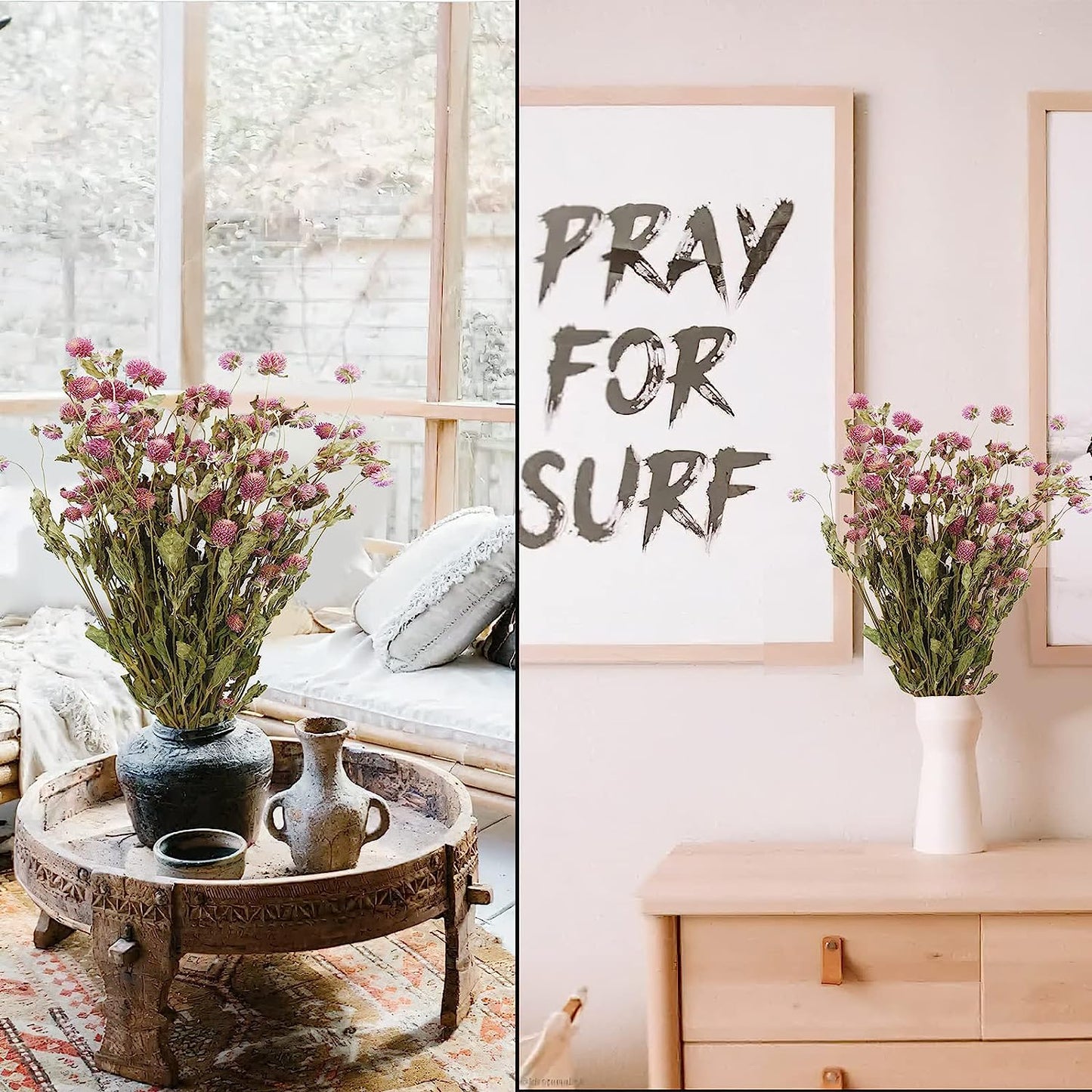 dried_flower - preserved_flower - fake_flower - Dried Flower Pink Globe Amaranth Bundles Natural Dry Plant Bouquet for Boho - Molly Garden - Molly_Garden_Floral