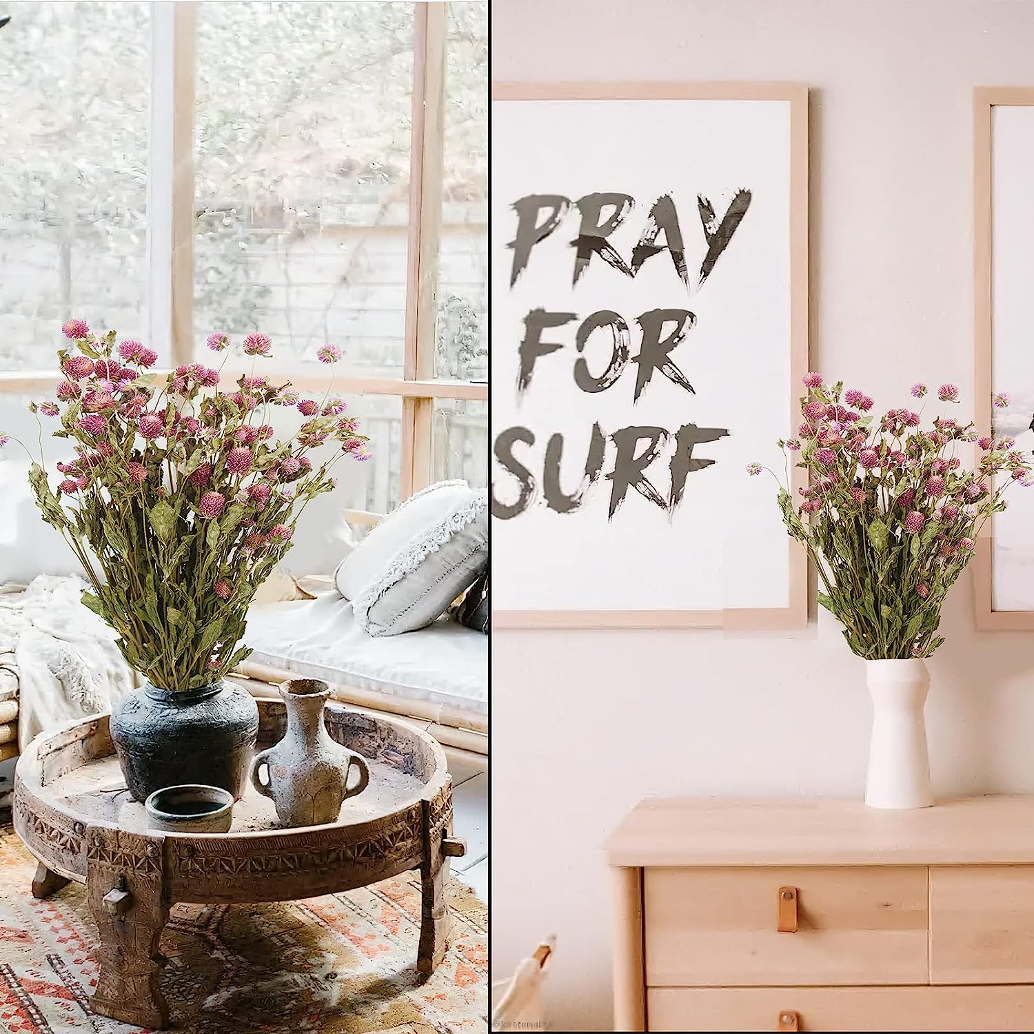 dried_flower - preserved_flower - fake_flower - Dried Flower Pink Globe Amaranth Bundles Natural Dry Plant Bouquet for Boho - Molly Garden - Molly_Garden_Floral