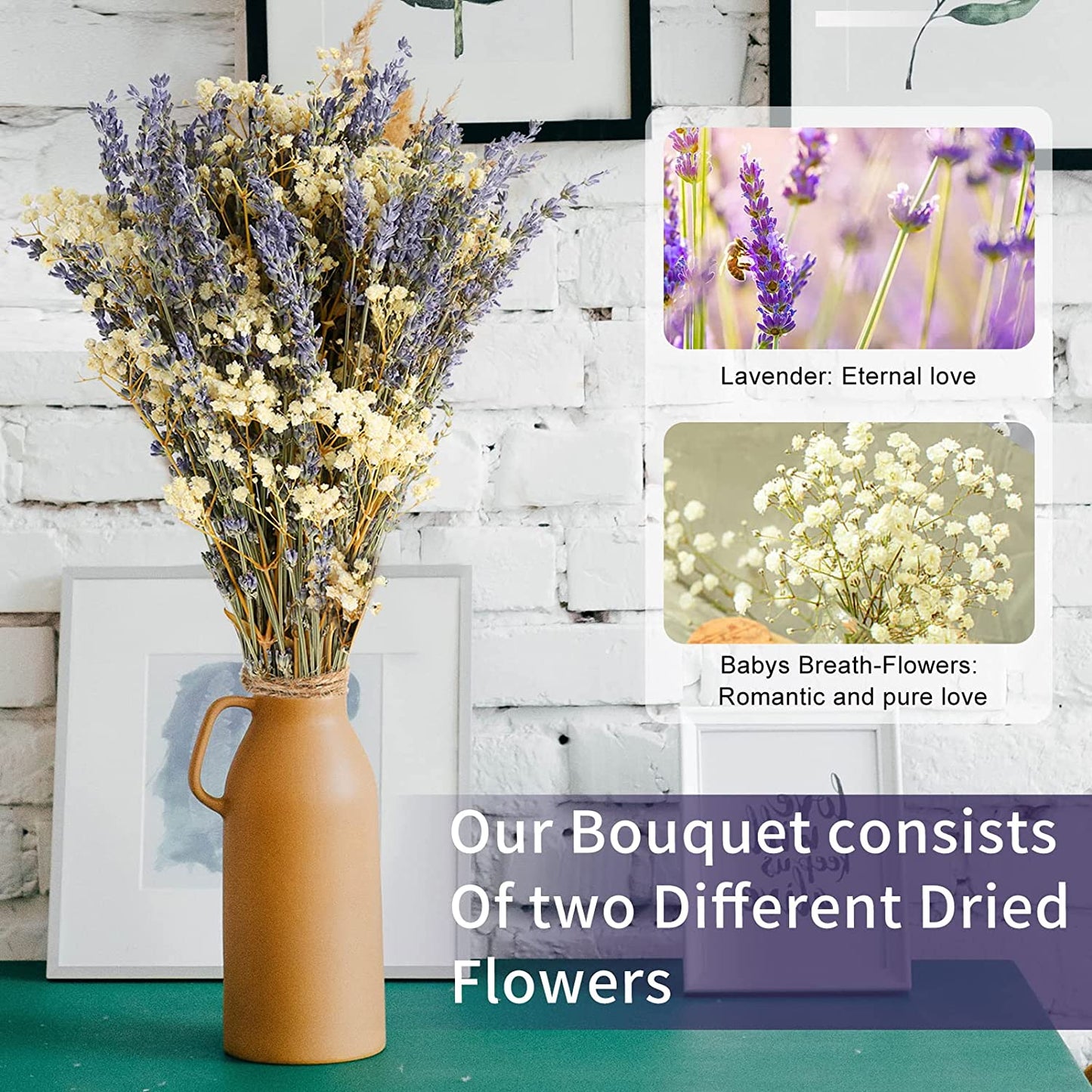 dried_flower - preserved_flower - fake_flower - Dried Lavender Flowers & Gypsophila Baby's Breath Bundles 100% Natural Bouquet - Molly Garden - Molly_Garden_Floral