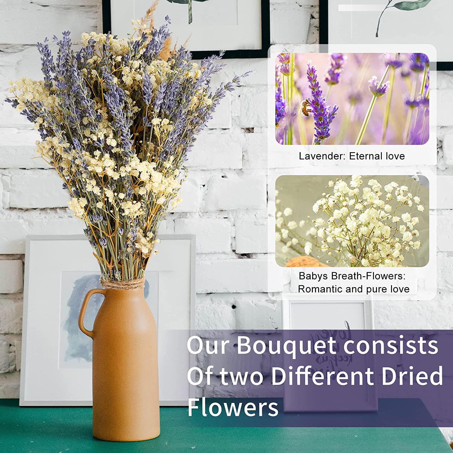 dried_flower - preserved_flower - fake_flower - Dried Lavender Flowers & Gypsophila Baby's Breath Bundles 100% Natural Bouquet - Molly Garden - Molly_Garden_Floral