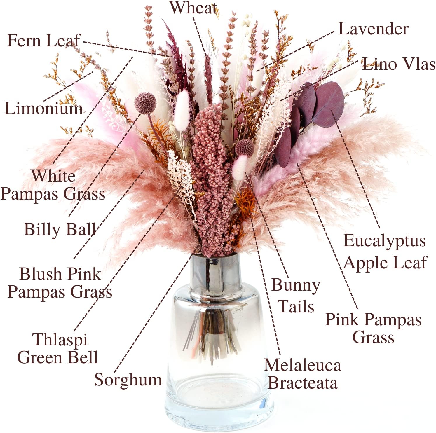 dried_flower - preserved_flower - fake_flower - 17Inch Blush Pampas Grass Decor Dried Flower Arrangement Natural Bouquet - Molly Garden - Molly_Garden_Floral