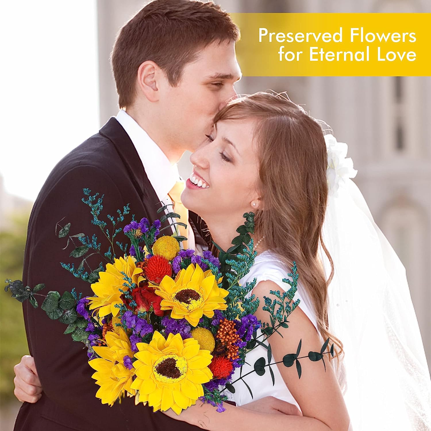 dried_flower - preserved_flower - fake_flower - 25+Stems Bulk Dried Eucalyptus & Wildflowers Yellow Sunflower Bouquet for Vase - Molly Garden - Molly_Garden_Floral