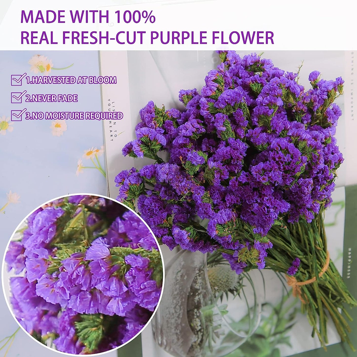 dried_flower - preserved_flower - fake_flower - 1600+Purple Statice Flowers Dried Sea Lavender Bouquet 12 inch Natural - Molly Garden - Molly_Garden_Floral