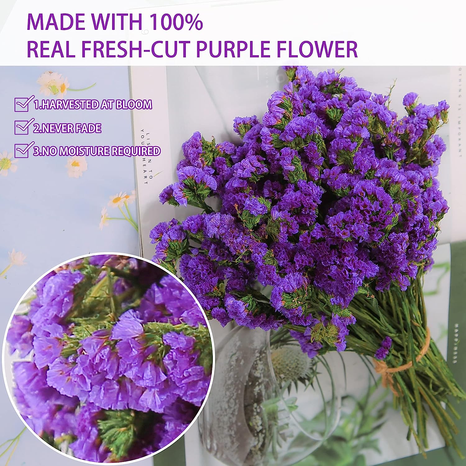 dried_flower - preserved_flower - fake_flower - 1600+Purple Statice Flowers Dried Sea Lavender Bouquet 12 inch Natural - Molly Garden - Molly_Garden_Floral