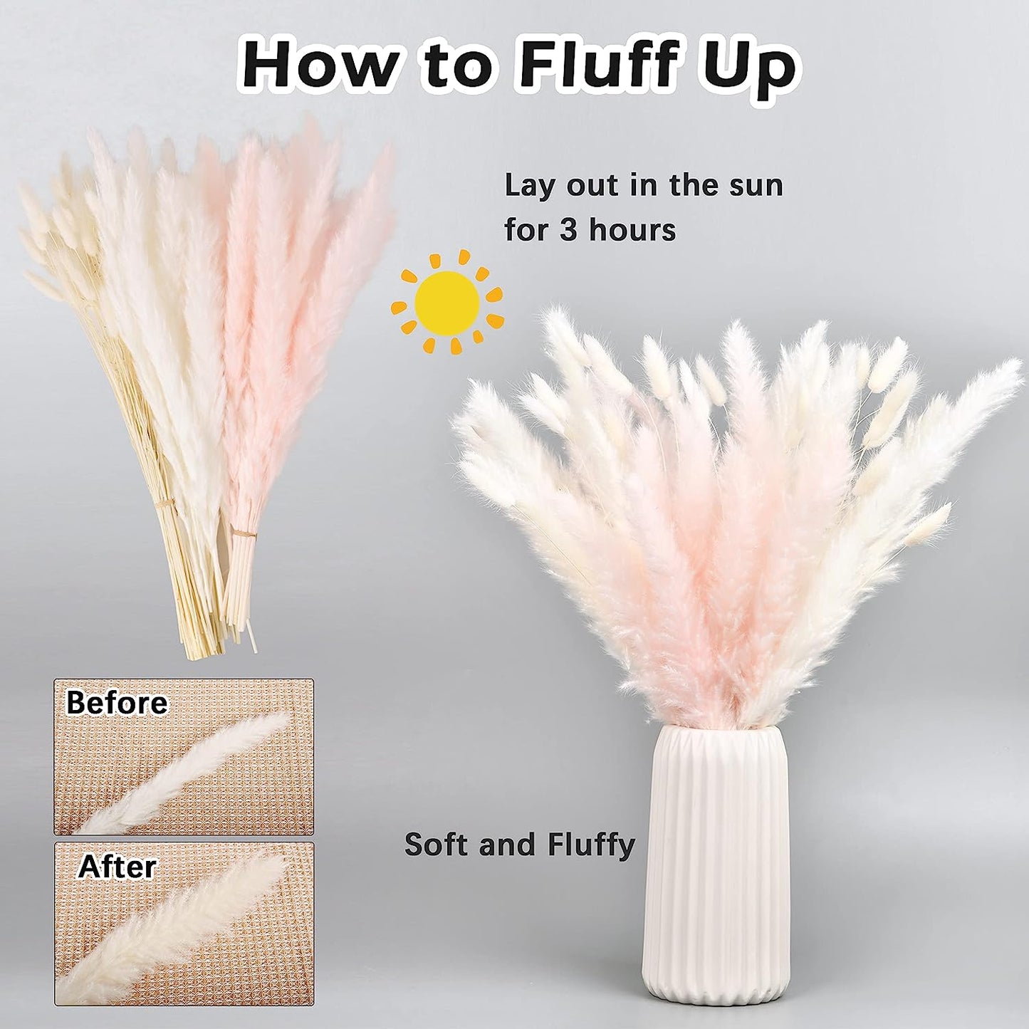 dried_flower - preserved_flower - fake_flower - 90Pcs Dried Pampas Grass Bouquet 17.5'' Plant Bunch for Boho Home Decor - Molly Garden - Molly_Garden_Floral