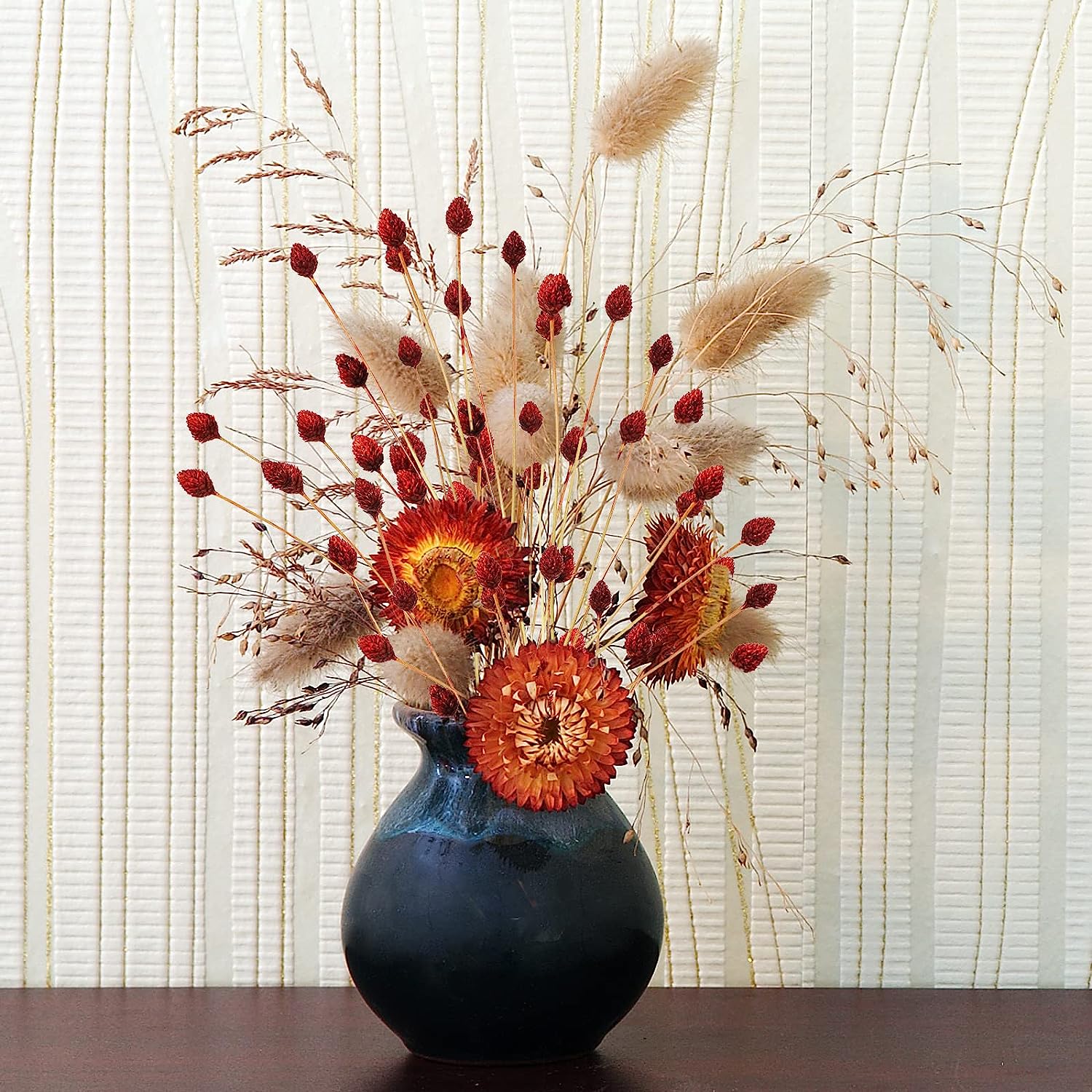 dried_flower - preserved_flower - fake_flower - 60Pcs Red Dried Pine Ball for Vase Bouquet Bulk 16" Mini Billy Ball Flowers Natural - Molly Garden - Molly_Garden_Floral