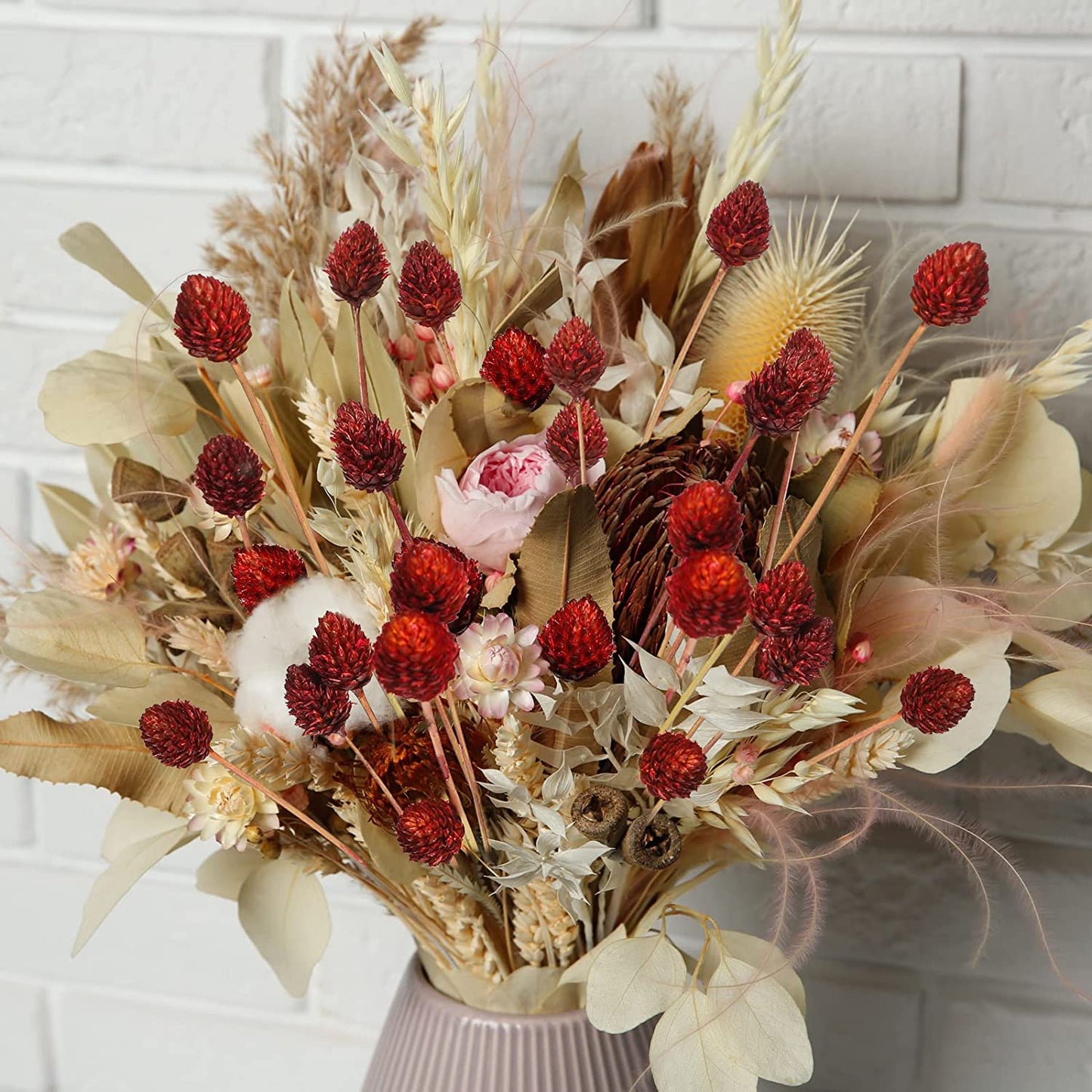 dried_flower - preserved_flower - fake_flower - 60Pcs Red Dried Pine Ball for Vase Bouquet Bulk 16" Mini Billy Ball Flowers Natural - Molly Garden - Molly_Garden_Floral