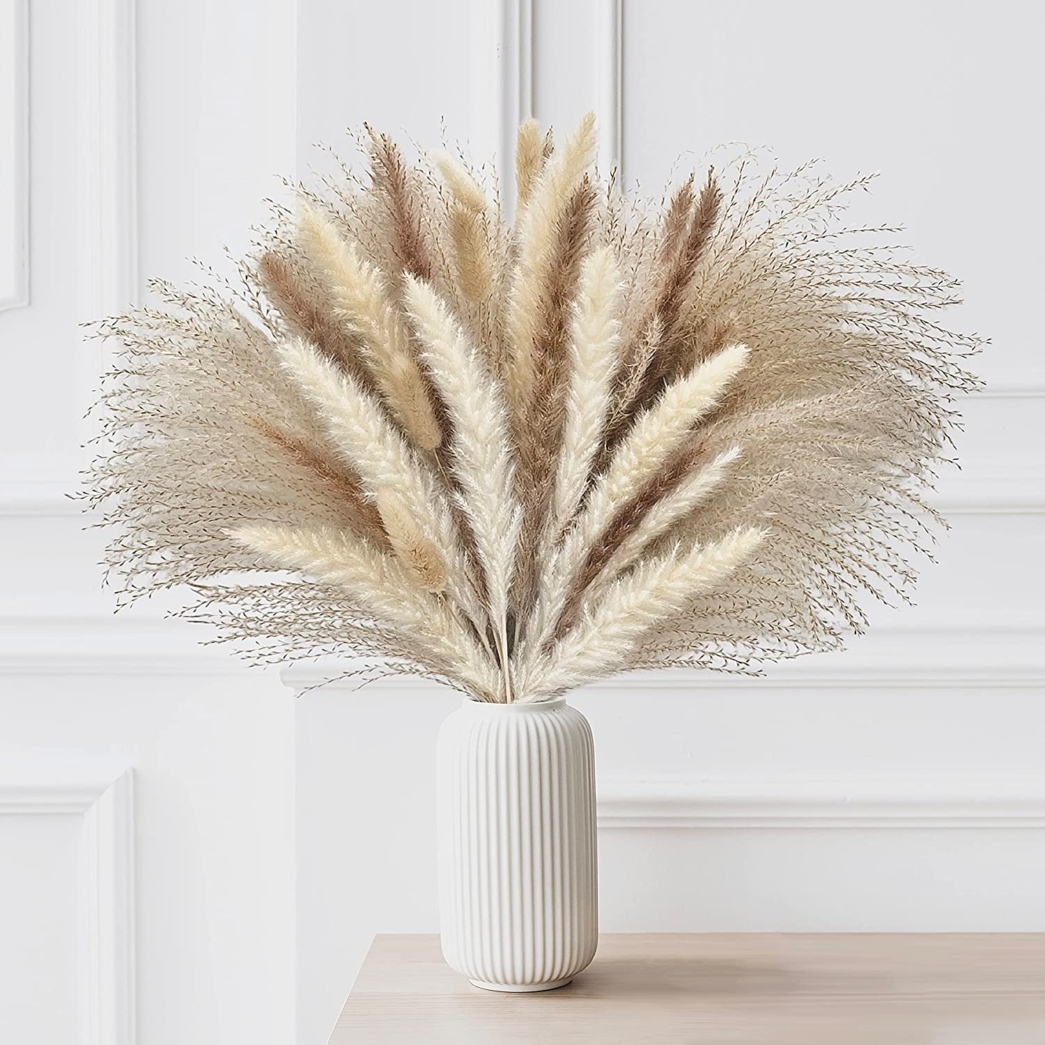 dried_flower - preserved_flower - fake_flower - 85Pcs Dried Flowers Arrangements White & Natural Pampas Grass, Reed, Bunny Tails - Molly Garden - Molly_Garden_Floral