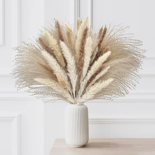 dried_flower - preserved_flower - fake_flower - 85Pcs Dried Flowers Arrangements White & Natural Pampas Grass, Reed, Bunny Tails - Molly Garden - Molly_Garden_Floral