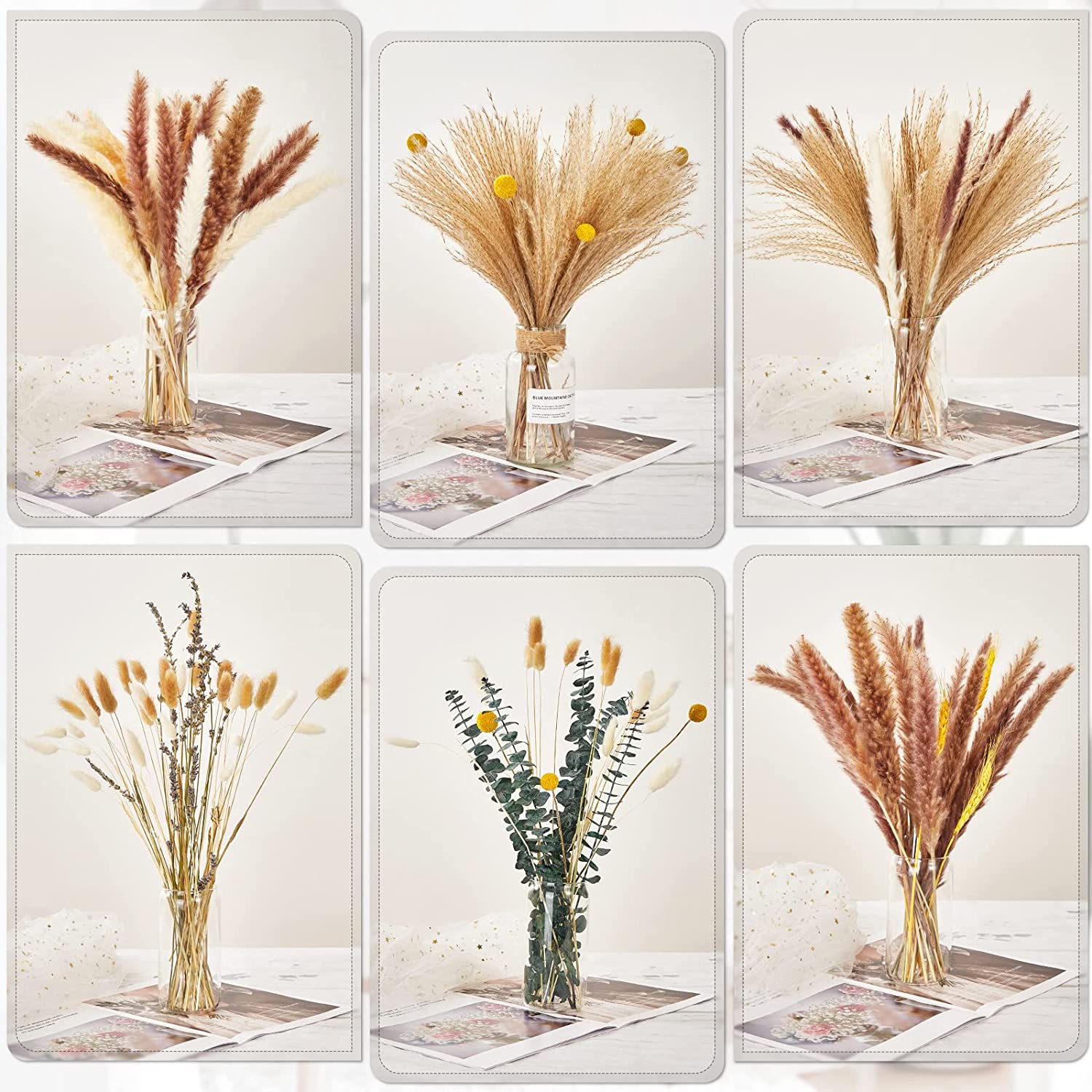 dried_flower - preserved_flower - fake_flower - 125Pcs Mixed Pompas Flowers Bouquet with 8 Kinds of Dried Plants Branches - Molly Garden - Molly_Garden_Floral