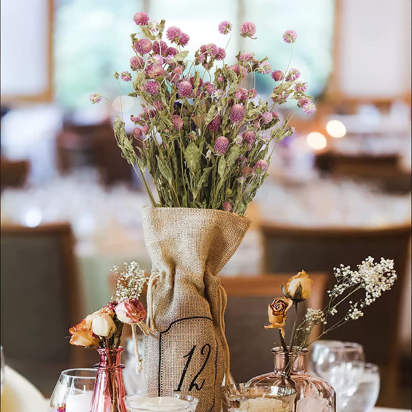 dried_flower - preserved_flower - fake_flower - Dried Flower Pink Globe Amaranth Bundles Natural Dry Plant Bouquet for Boho - Molly Garden - Molly_Garden_Floral