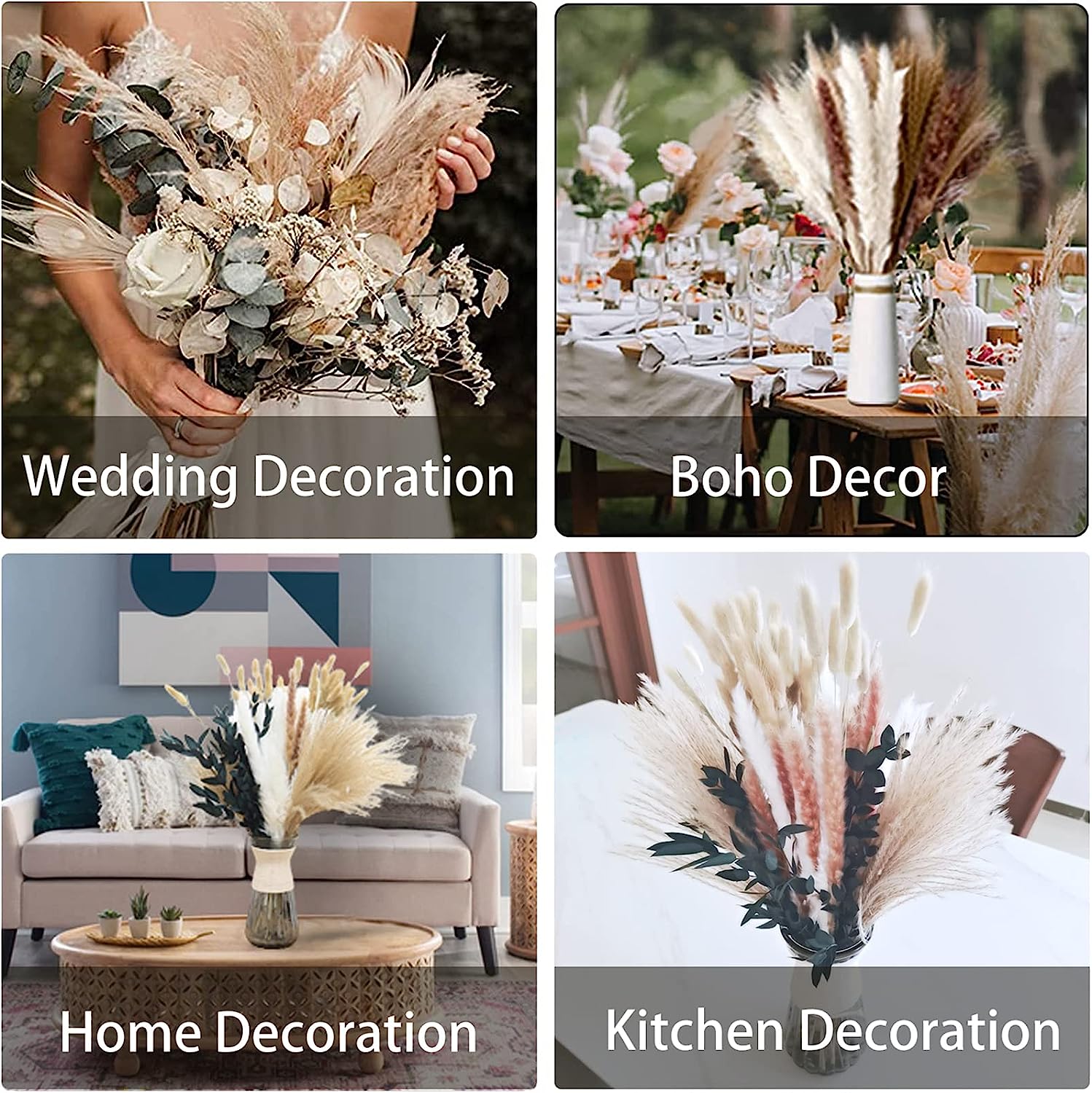 dried_flower - preserved_flower - fake_flower - 110Pcs Dried Pampas Grass Decor with Eucalyptus Branches Boho Home Wedding - Molly Garden - Molly_Garden_Floral