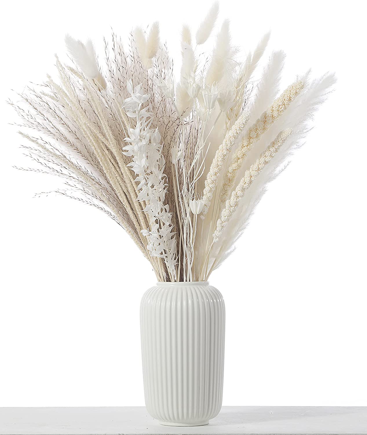 dried_flower - preserved_flower - fake_flower - 85Pcs Dried Flowers Arrangements White & Natural Pampas Grass, Reed, Bunny Tails - Molly Garden - Molly_Garden_Floral