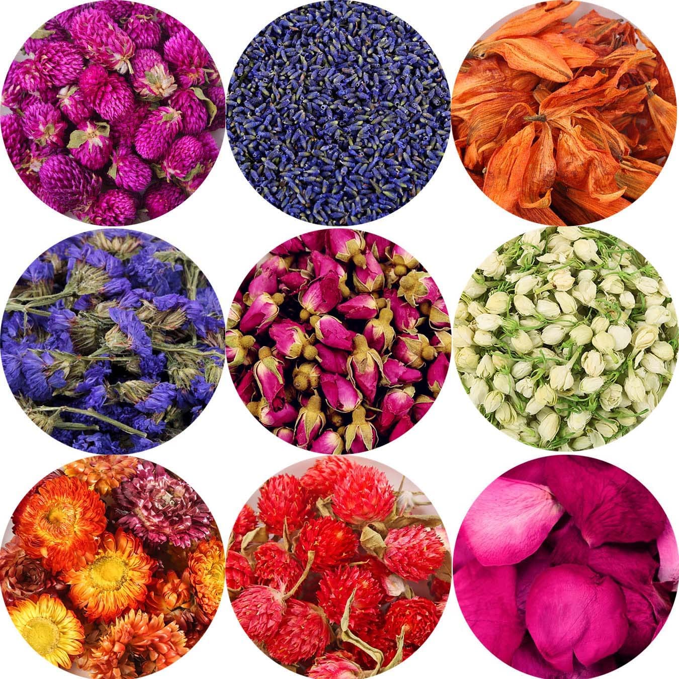 dried_flower - preserved_flower - fake_flower - 9Bags Organic Dried Flowers Fresh Fragrance Lavender Roseleaf Red Rose - Molly Garden - Molly_Garden_Floral