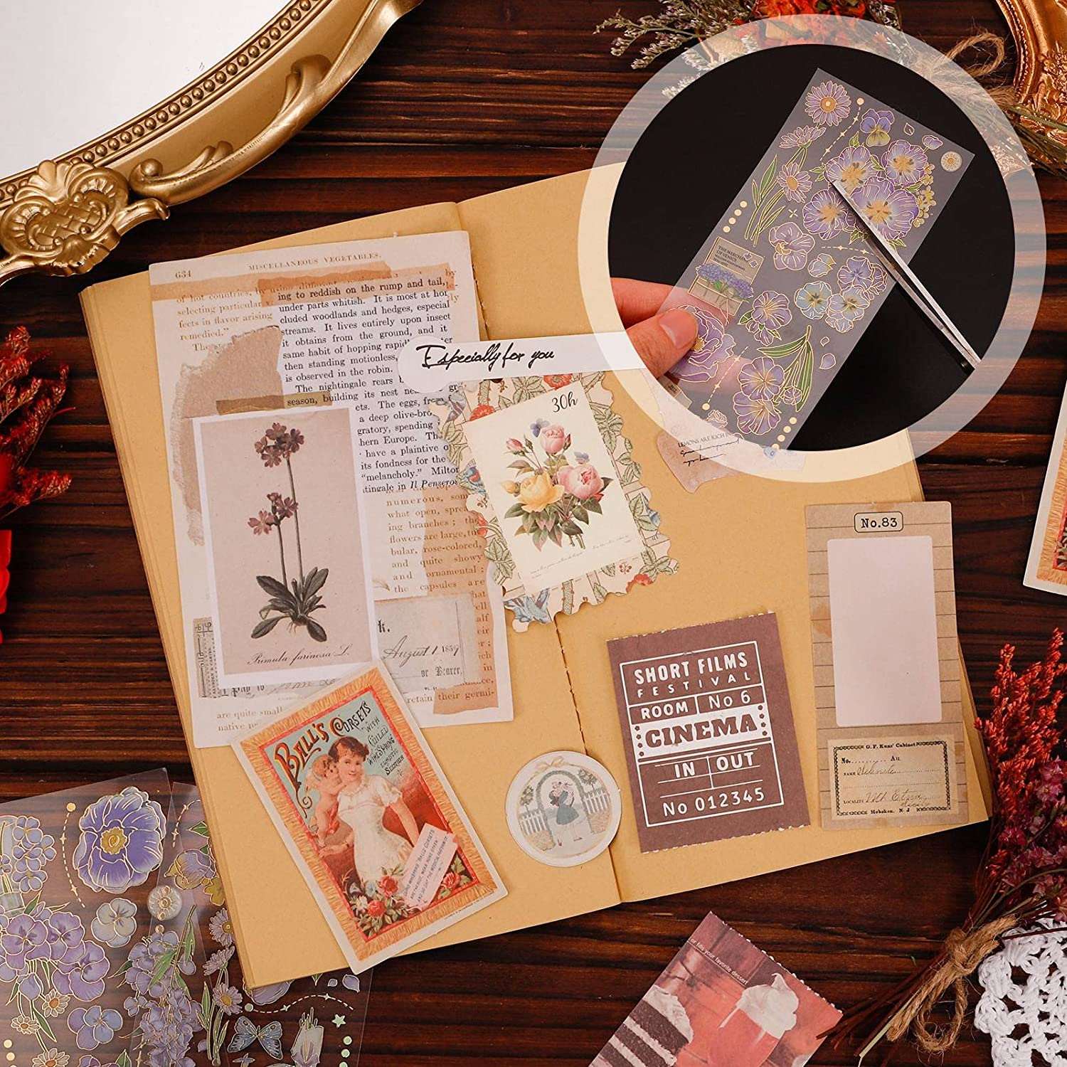 dried_flower - preserved_flower - fake_flower - 6Pcs Mini Mixed Dried Flowers Bouquet with 3 Gold Foil Flower Stickers - Molly Garden - Molly_Garden_Floral