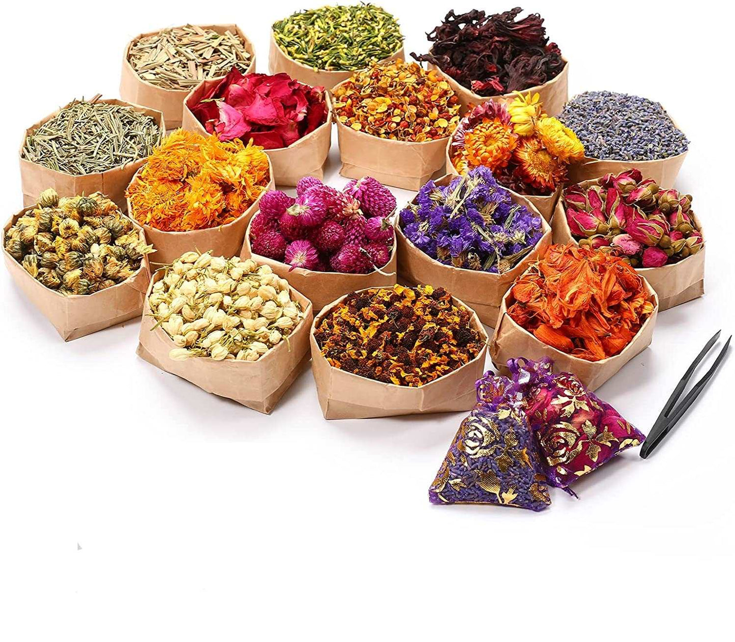 dried_flower - preserved_flower - fake_flower - 16Bags Dried Flowers 100% Natural Herbs Kit for Soap Candle DIY Making - Molly Garden - Molly_Garden_Floral