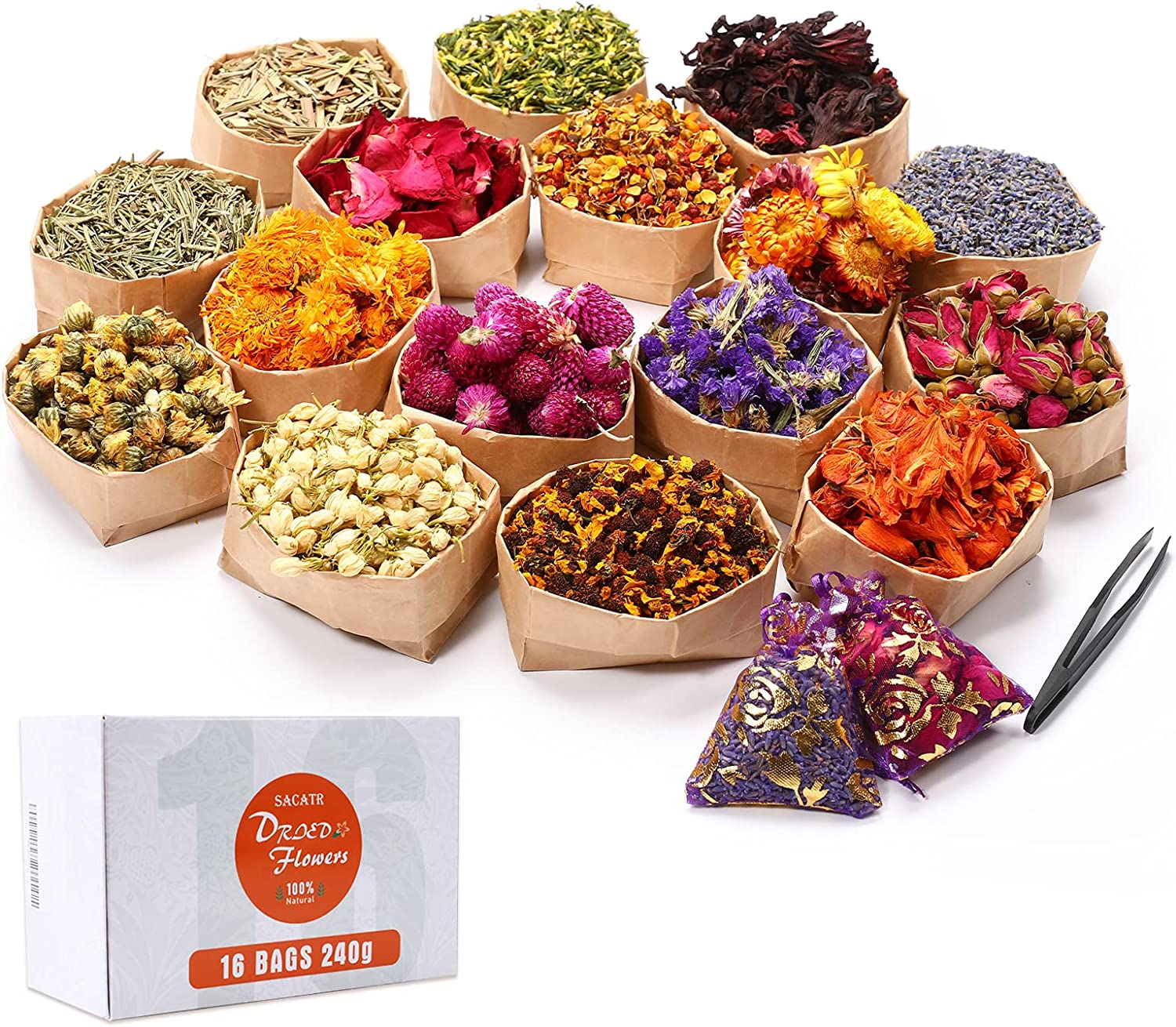 dried_flower - preserved_flower - fake_flower - 9Bags Dried Flowers 100% Natural Dried Flowers Herbs Kit for Soap Making - Molly Garden - Molly_Garden_Floral