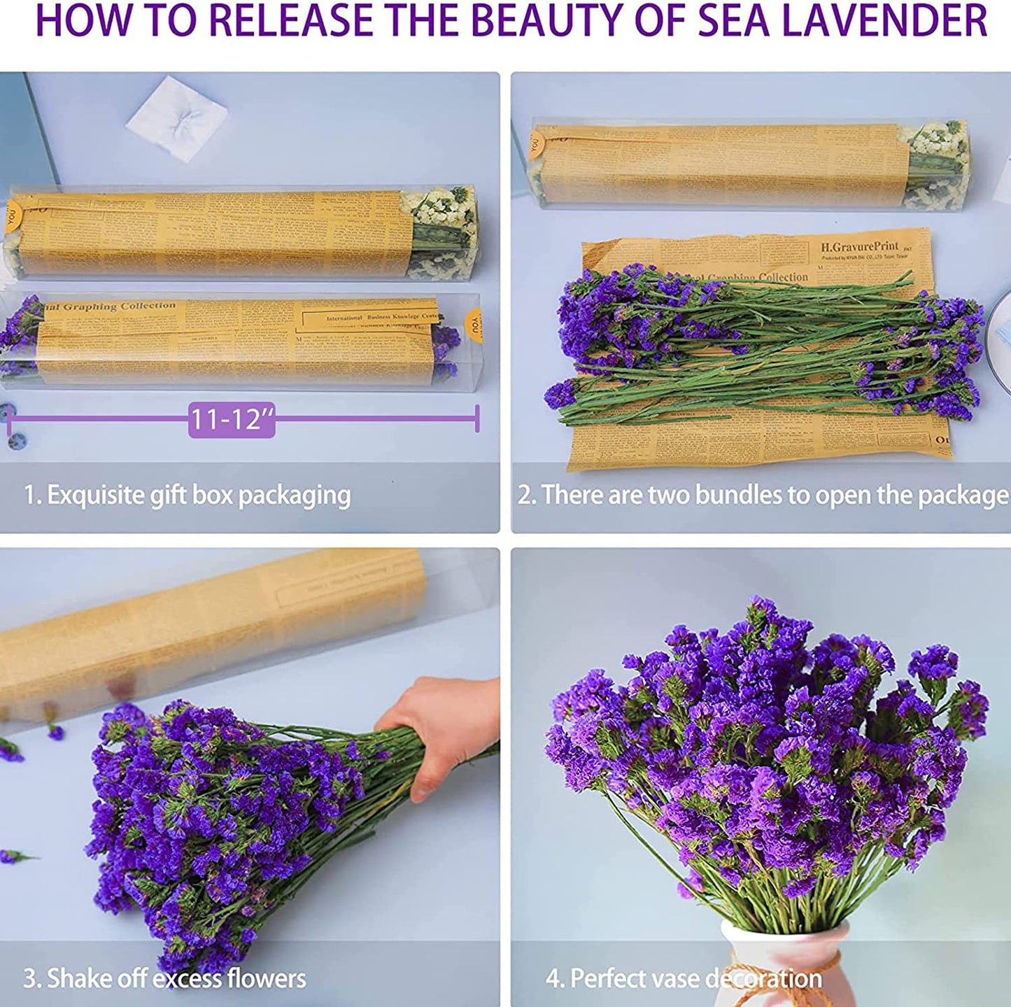 dried_flower - preserved_flower - fake_flower - 1600+Purple Statice Flowers Dried Sea Lavender Bouquet 12 inch Natural - Molly Garden - Molly_Garden_Floral