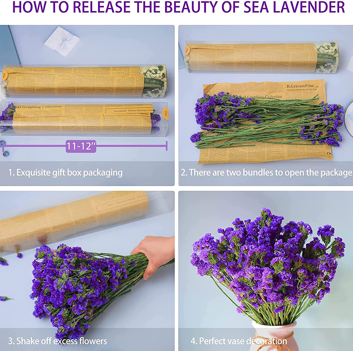 dried_flower - preserved_flower - fake_flower - 1600+Purple Statice Flowers Dried Sea Lavender Bouquet 12 inch Natural - Molly Garden - Molly_Garden_Floral
