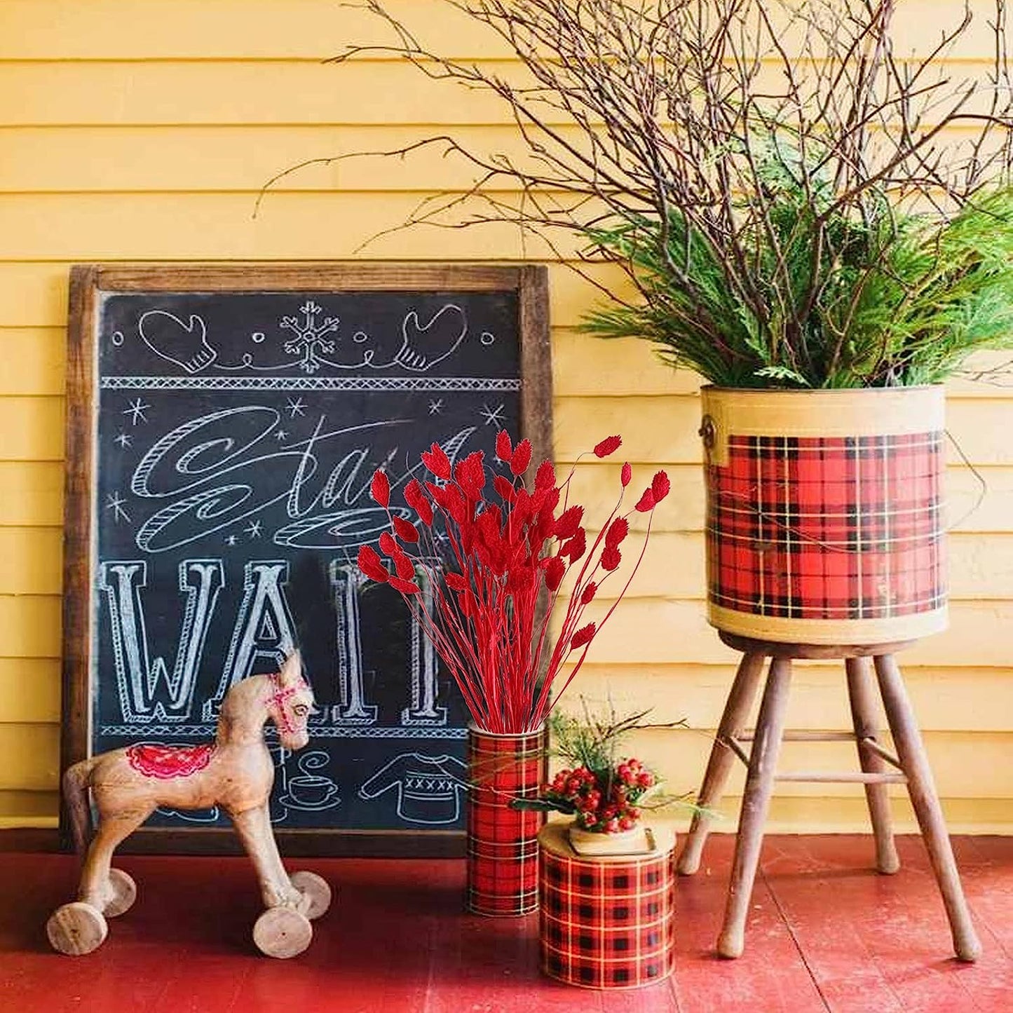dried_flower - preserved_flower - fake_flower - 60Pcs Dried Flowers Bouquet Natural Red Bunny Tails Floral Arrangements - Molly Garden - Molly_Garden_Floral