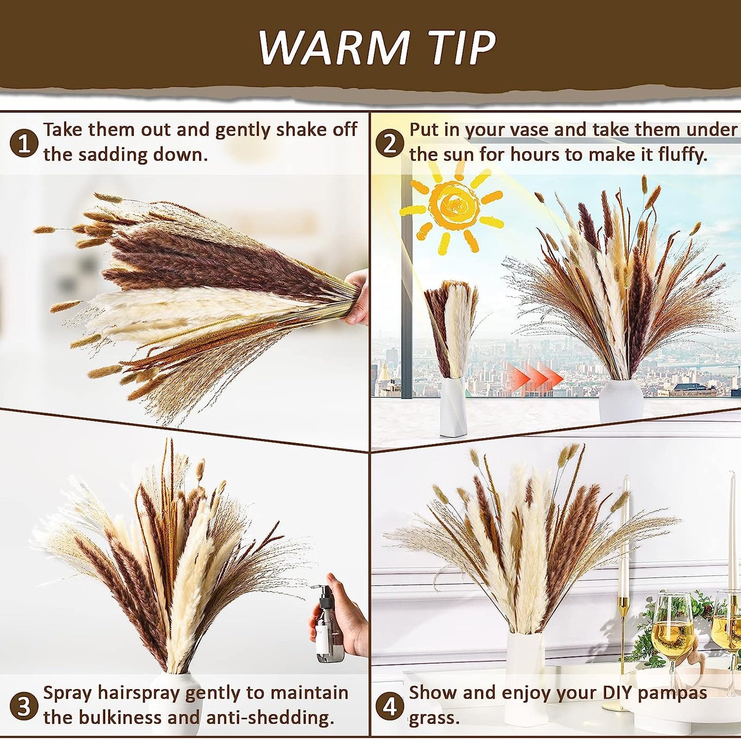 dried_flower - preserved_flower - fake_flower - 120Pcs Natural Dried Pampas Grass Bouquet Decor Christmas Decorations - Molly Garden - Molly_Garden_Floral