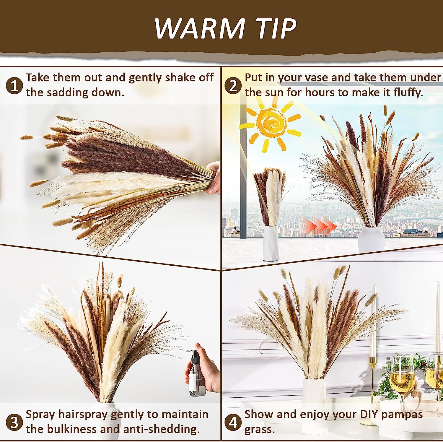 dried_flower - preserved_flower - fake_flower - 120Pcs Natural Dried Pampas Grass Bouquet Decor Christmas Decorations - Molly Garden - Molly_Garden_Floral