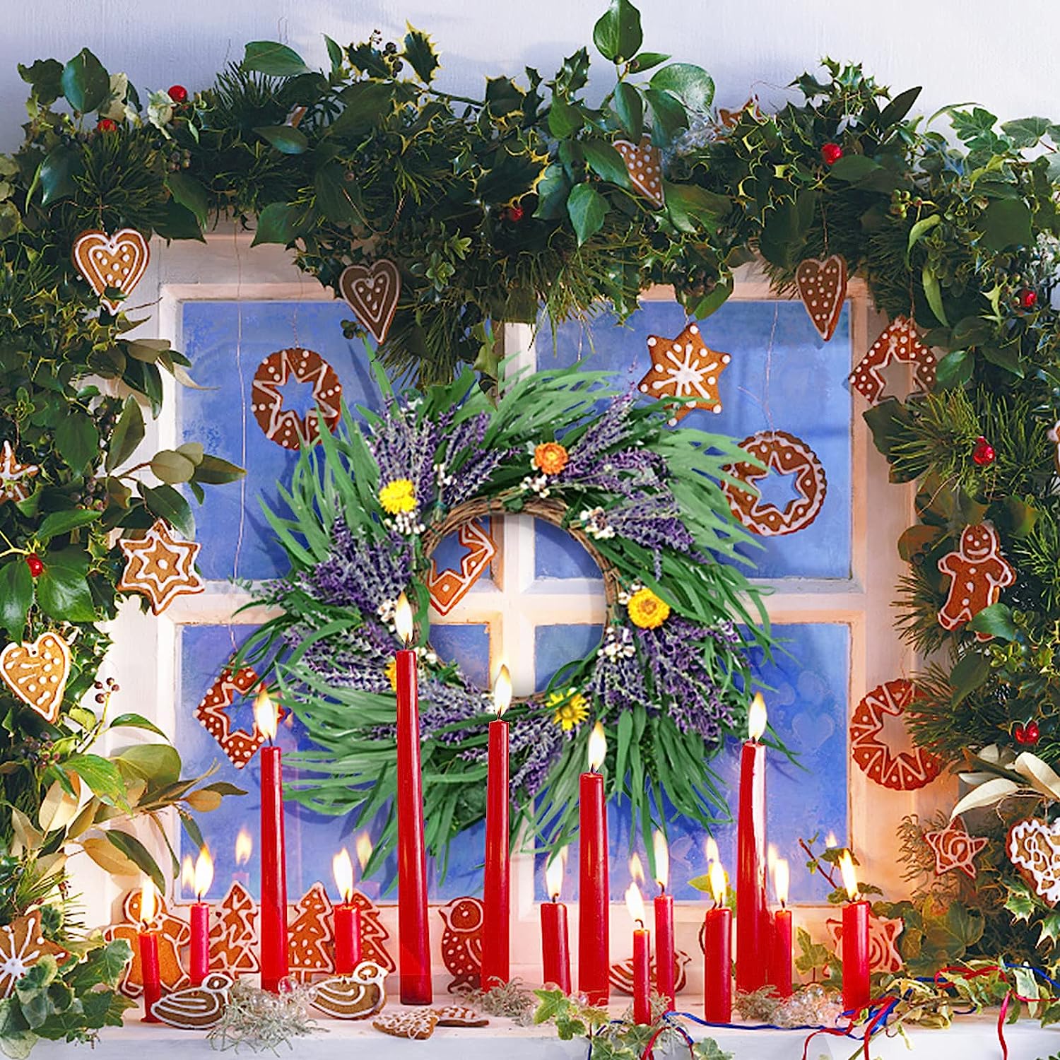 dried_flower - preserved_flower - fake_flower - Christmas Wreaths Eucalyptus & Lavender Flowers for Front Door 20" Natural - Molly Garden - Molly_Garden_Floral