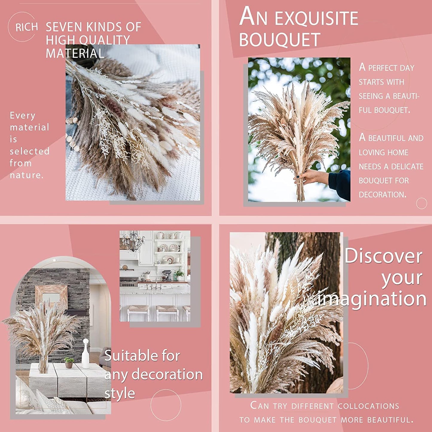 dried_flower - preserved_flower - fake_flower - 80Pcs Natural Dried Pampas Grass Bouquet Boho Home Decor Dry Phragmites - Molly Garden - Molly_Garden_Floral