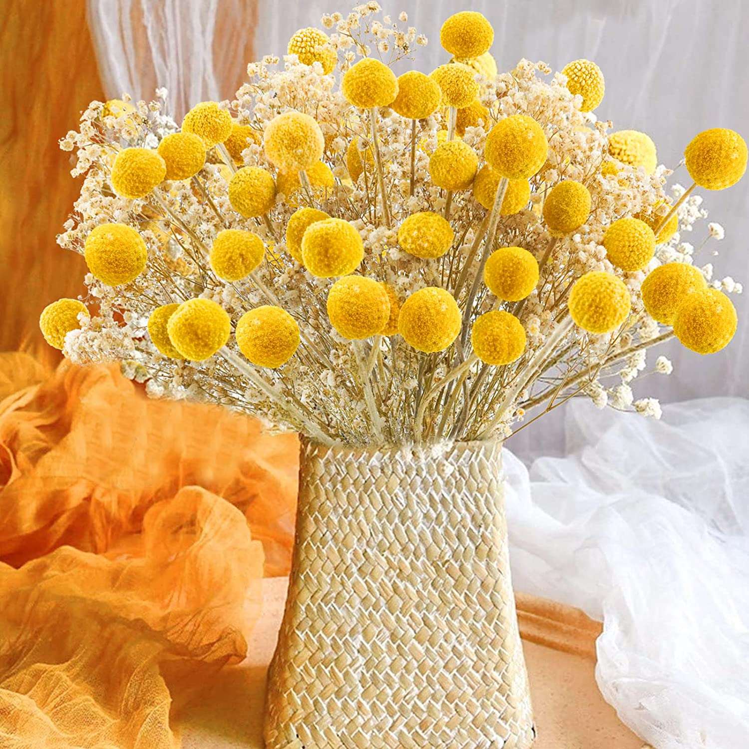dried_flower - preserved_flower - fake_flower - 30Pcs Yellow Natural Dried Flowers Craspedia Billy Balls Flowers Billy Buttons - Molly Garden - Molly_Garden_Floral